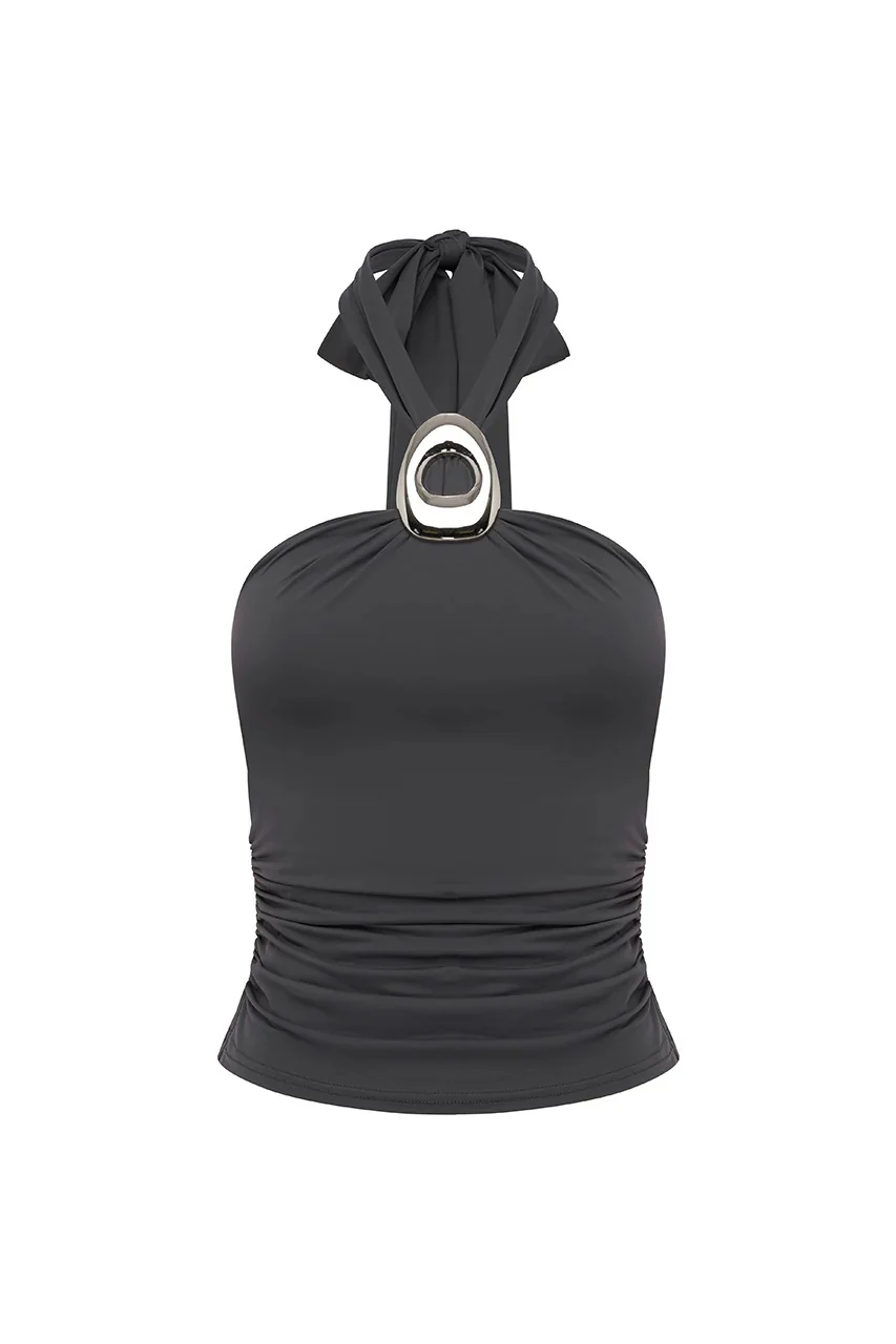 Indiana Keyhole Halter Top - Slate - Image 5