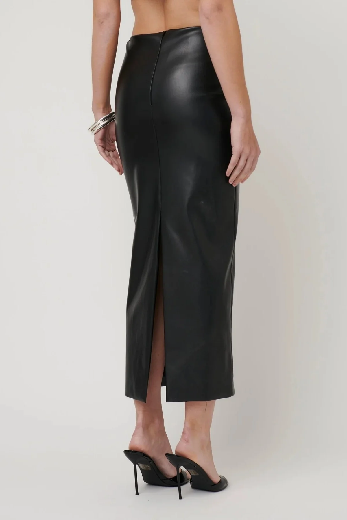 Juliette Midi Skirt - Faux Leather Black - Image 2