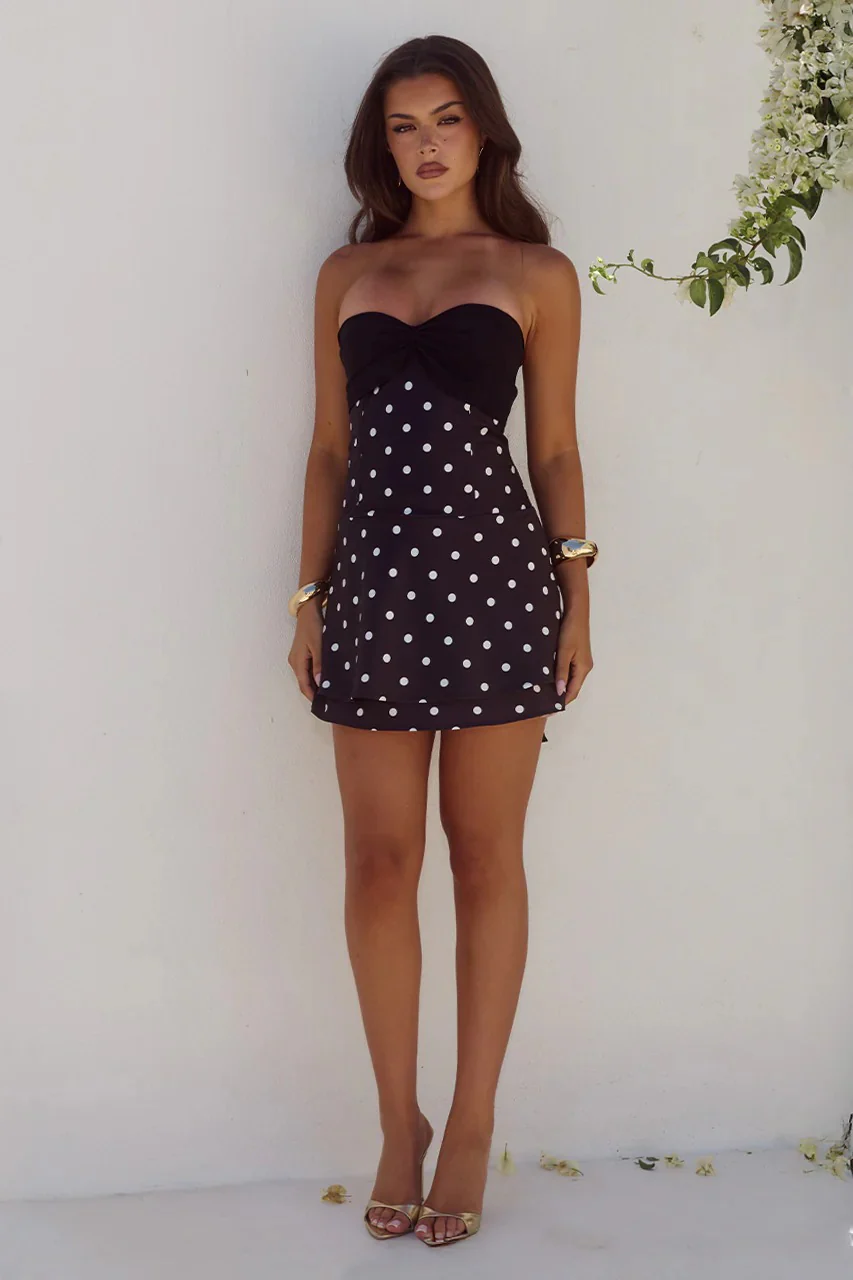Kadie Mini Dress - Black/White Polka - Image 4
