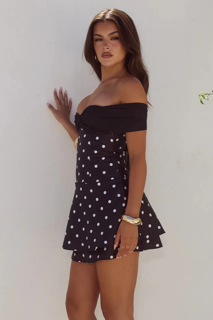 Kadie Mini Dress - Black/White Polka - Image 6