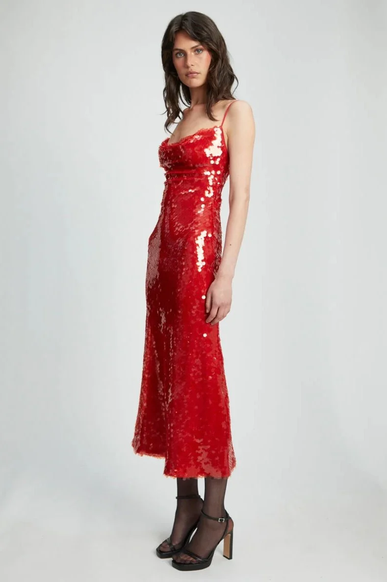 Karina Sequin Maxi Dress - Red - Image 3