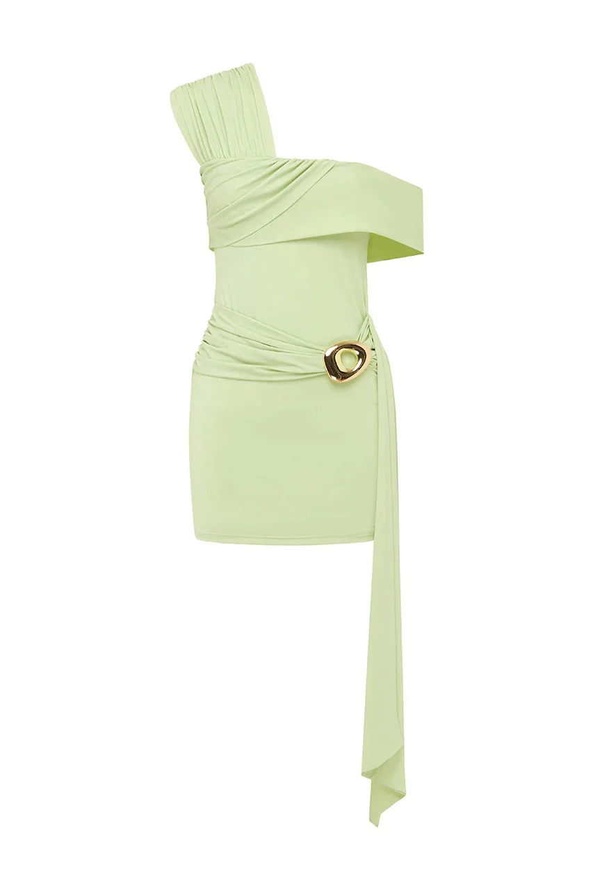Kassi One Shoulder Mini Dress - Key Lime - Image 7