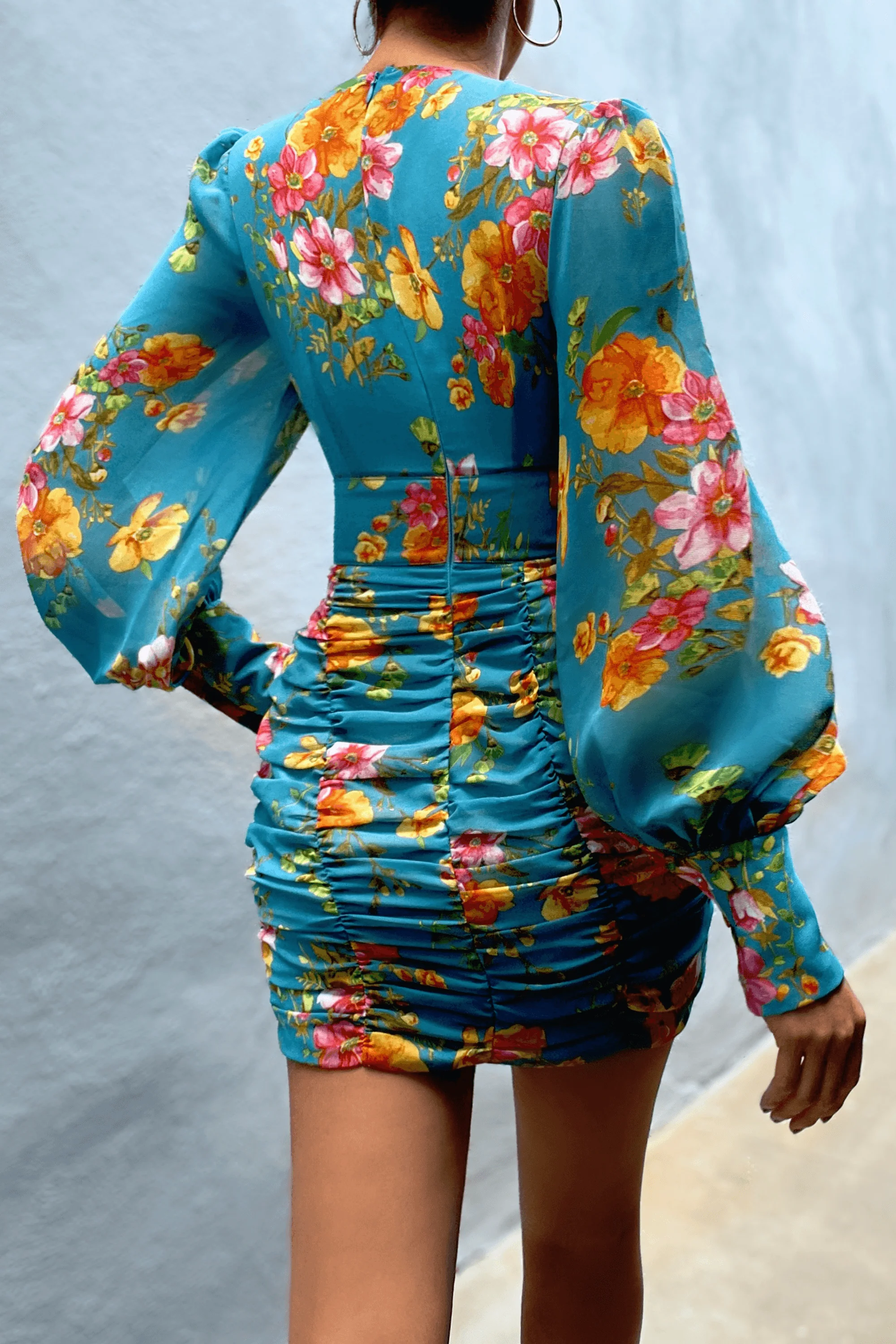 Kim Mini Dress - Aqua Floral - Image 2