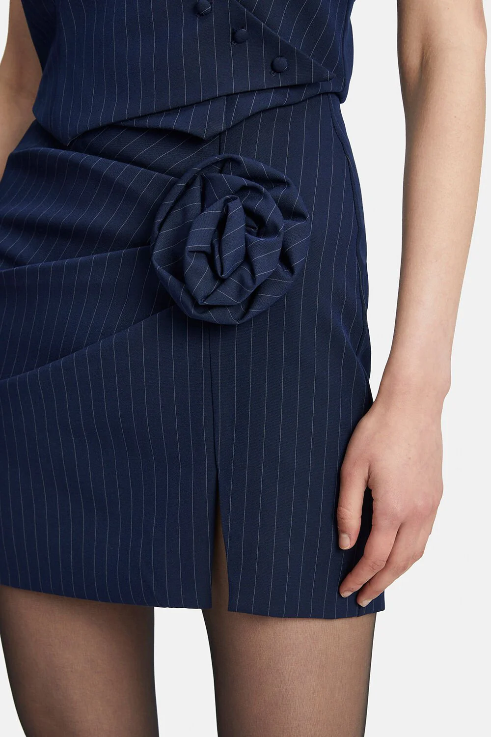 Layton Pin Stripe Mini Skirt - Navy Stripe - Image 3