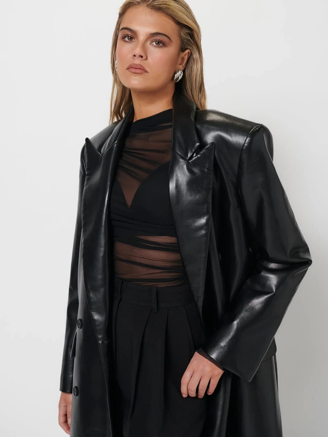 Leather Trench Coat - Black - Image 3