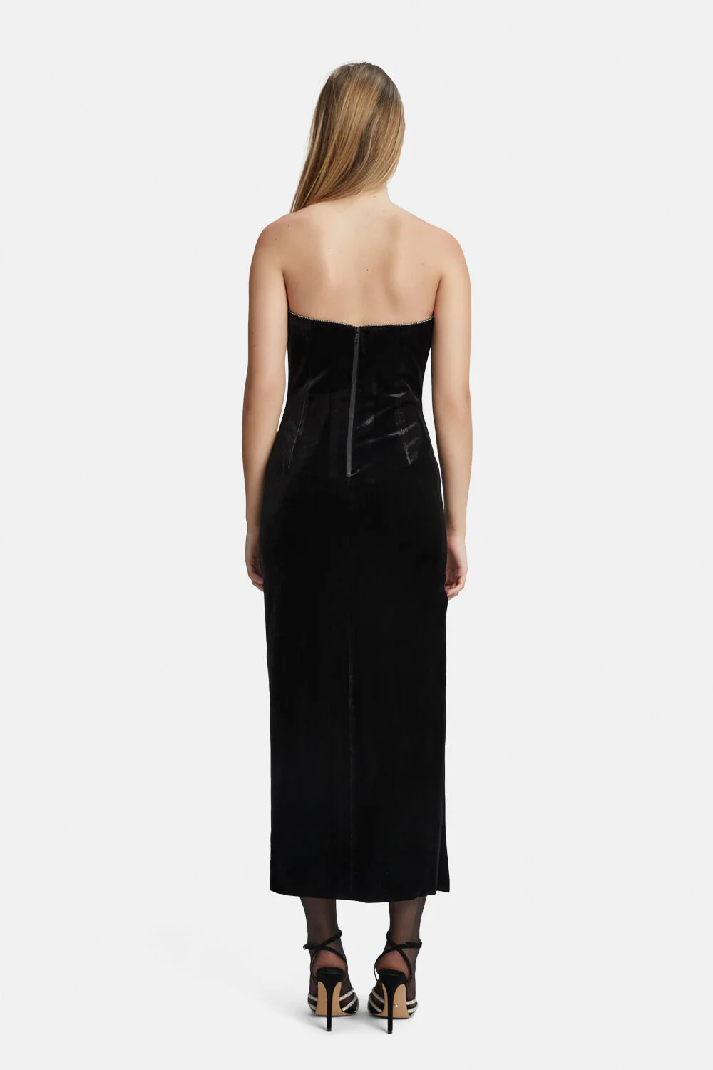 Lilah Velour Midi Dress - Black - Image 3