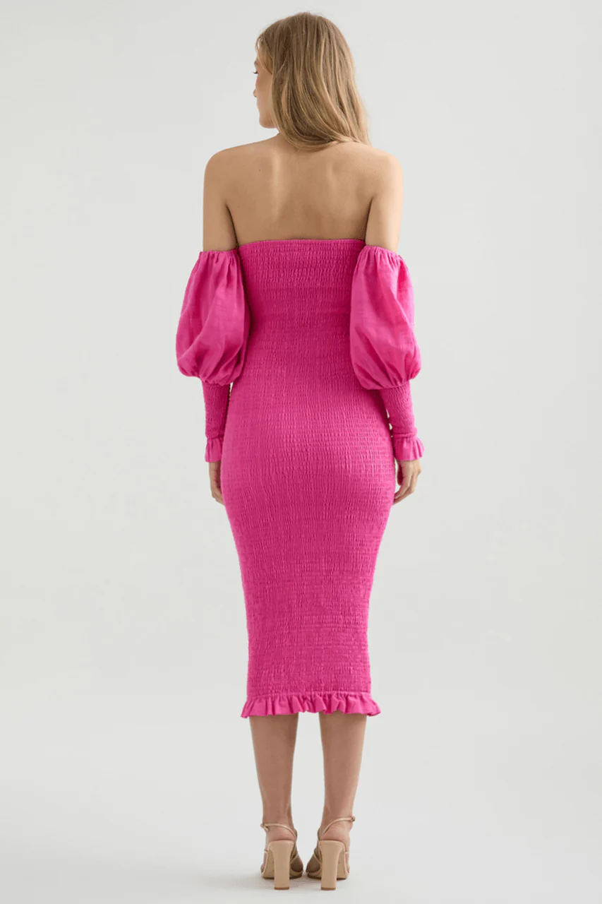 Lucia Shirred Midi Dress - Pink - Image 2
