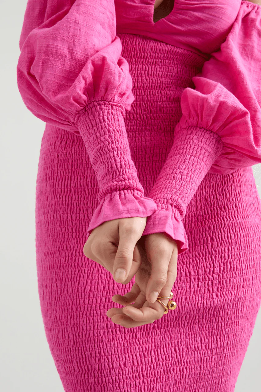 Lucia Shirred Midi Dress - Pink - Image 3