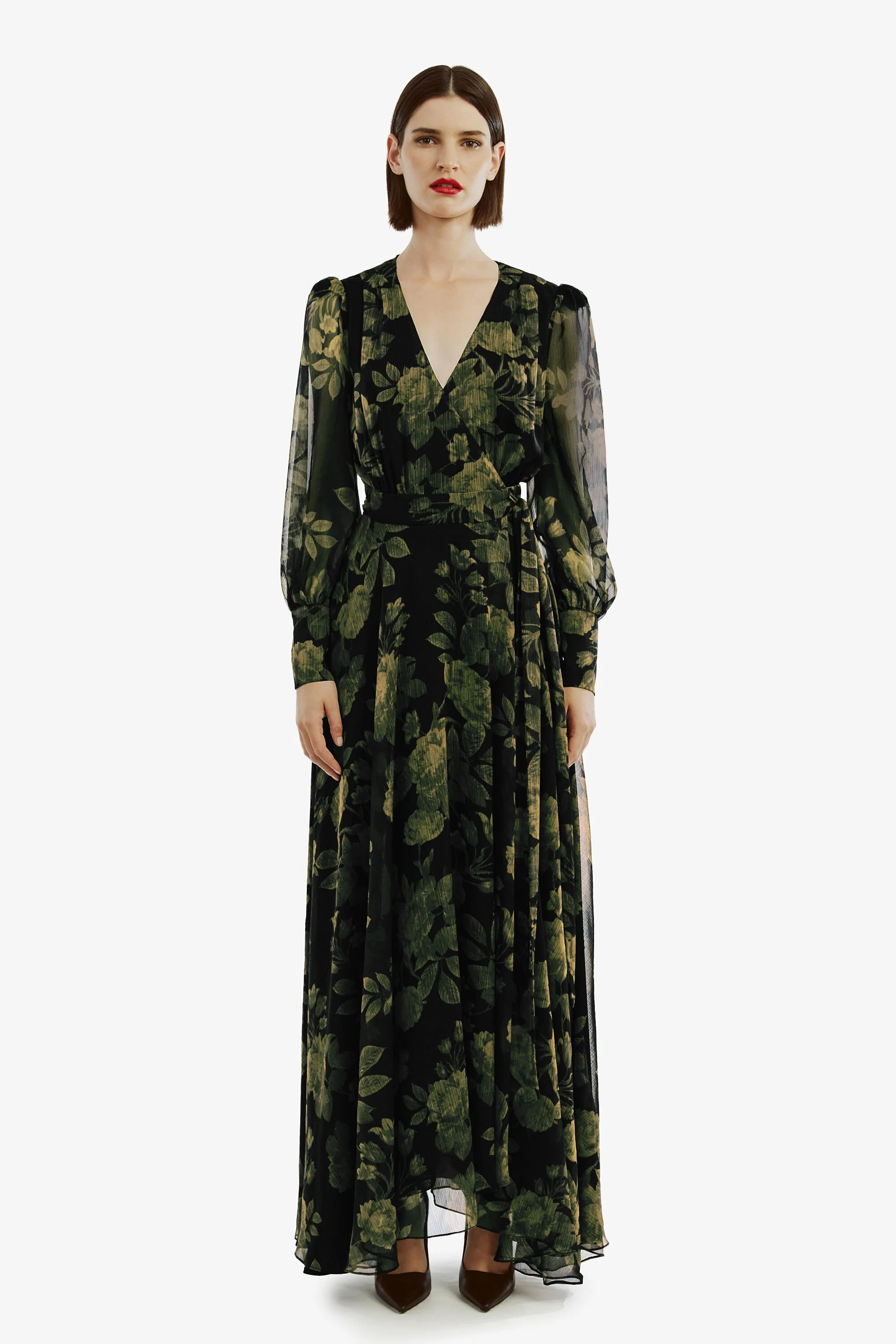 Lucianna Maxi Wrap Dress - Green Floral - Image 3