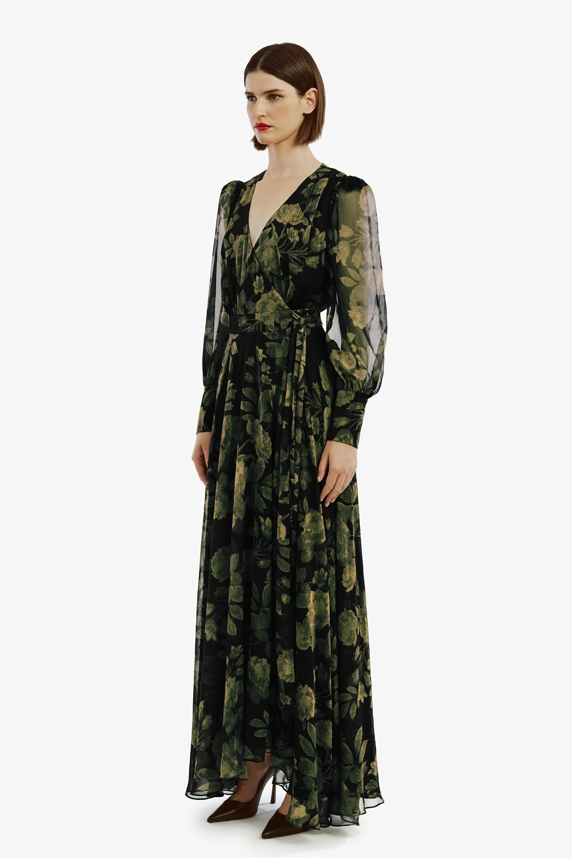Lucianna Maxi Wrap Dress - Green Floral - Image 5