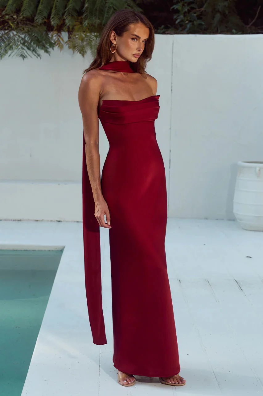Madeleine Strapless Maxi Dress - Cherry - Image 4