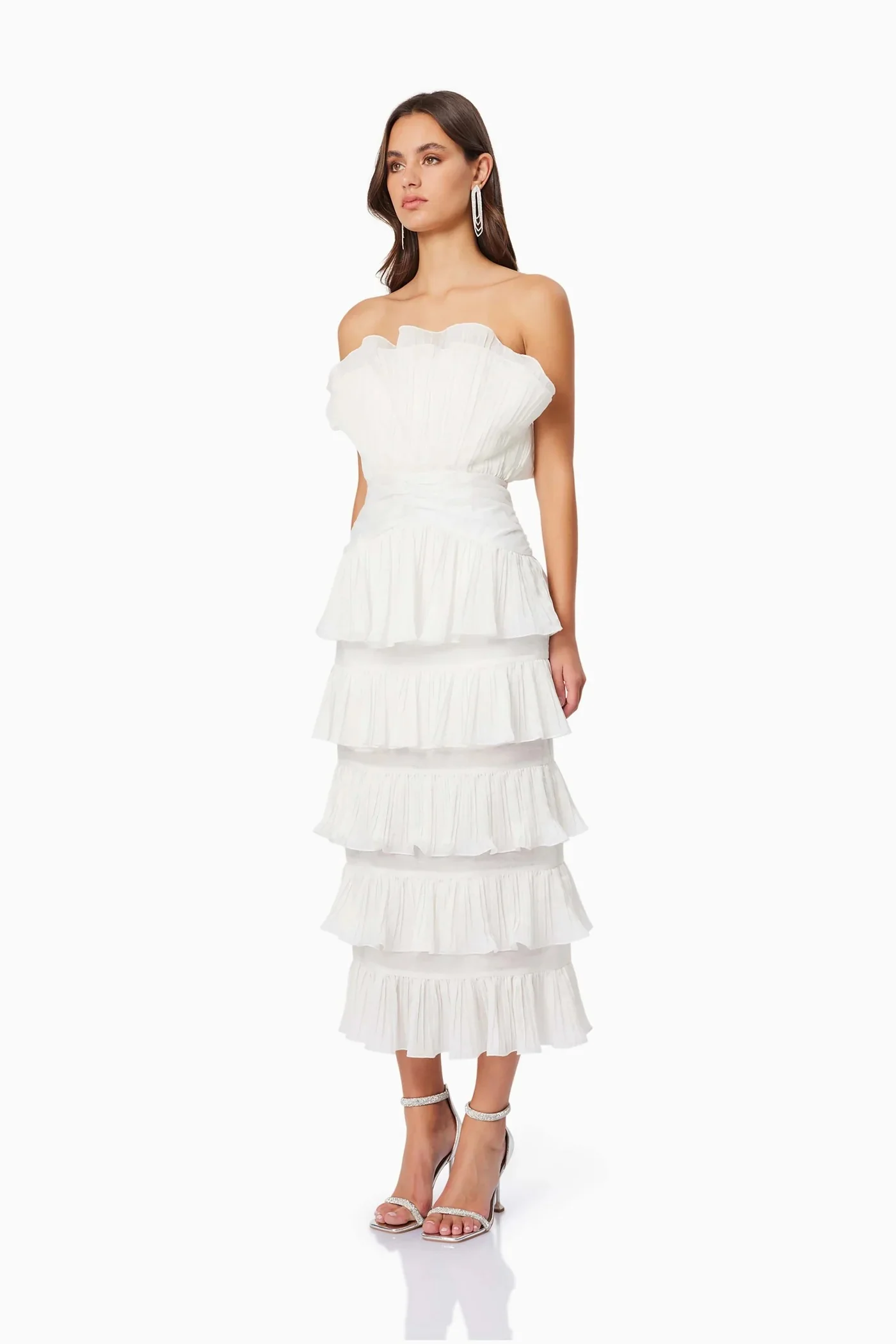 Maya Pleated Midi Dress - White - Image 3