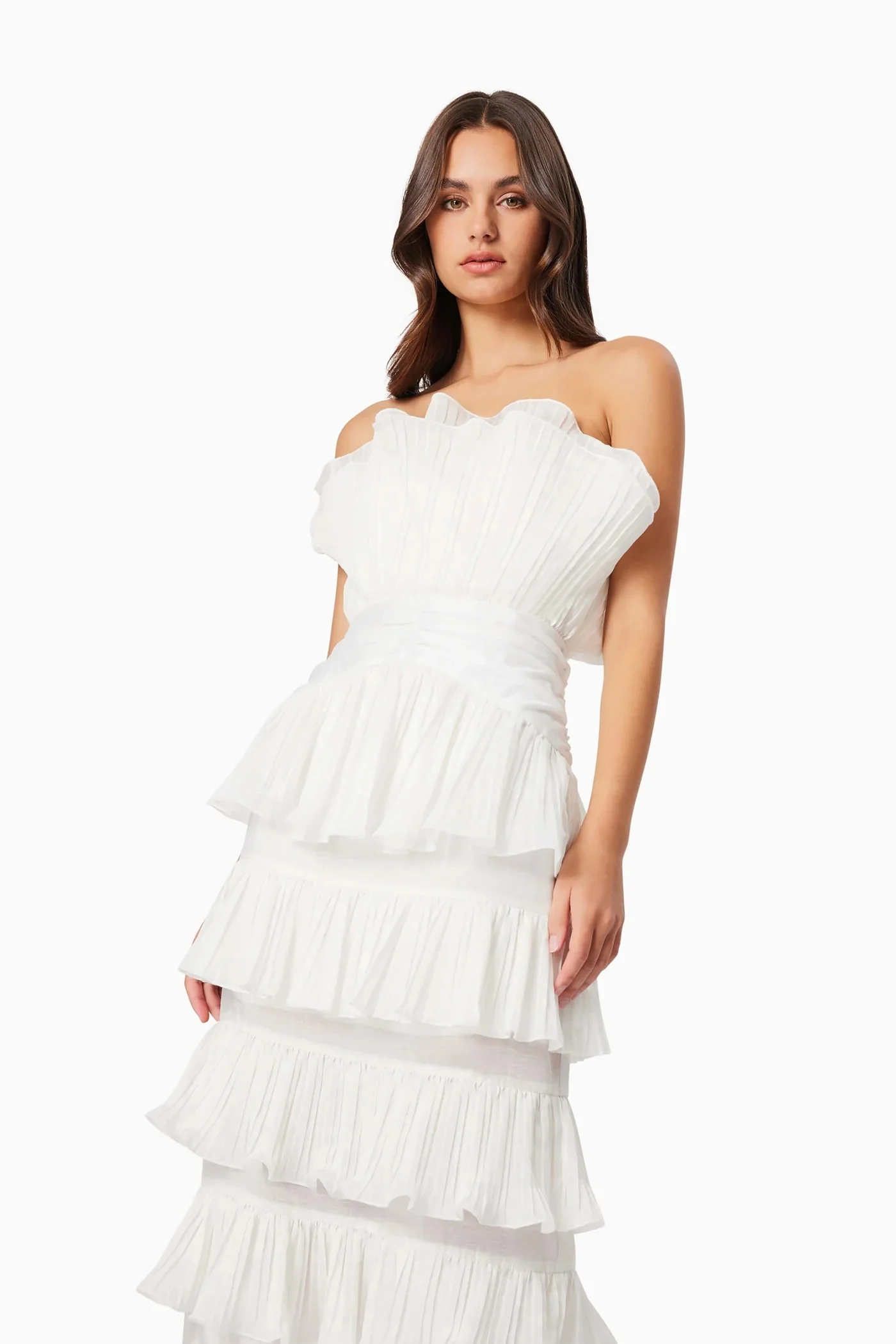Maya Pleated Midi Dress - White - Image 4