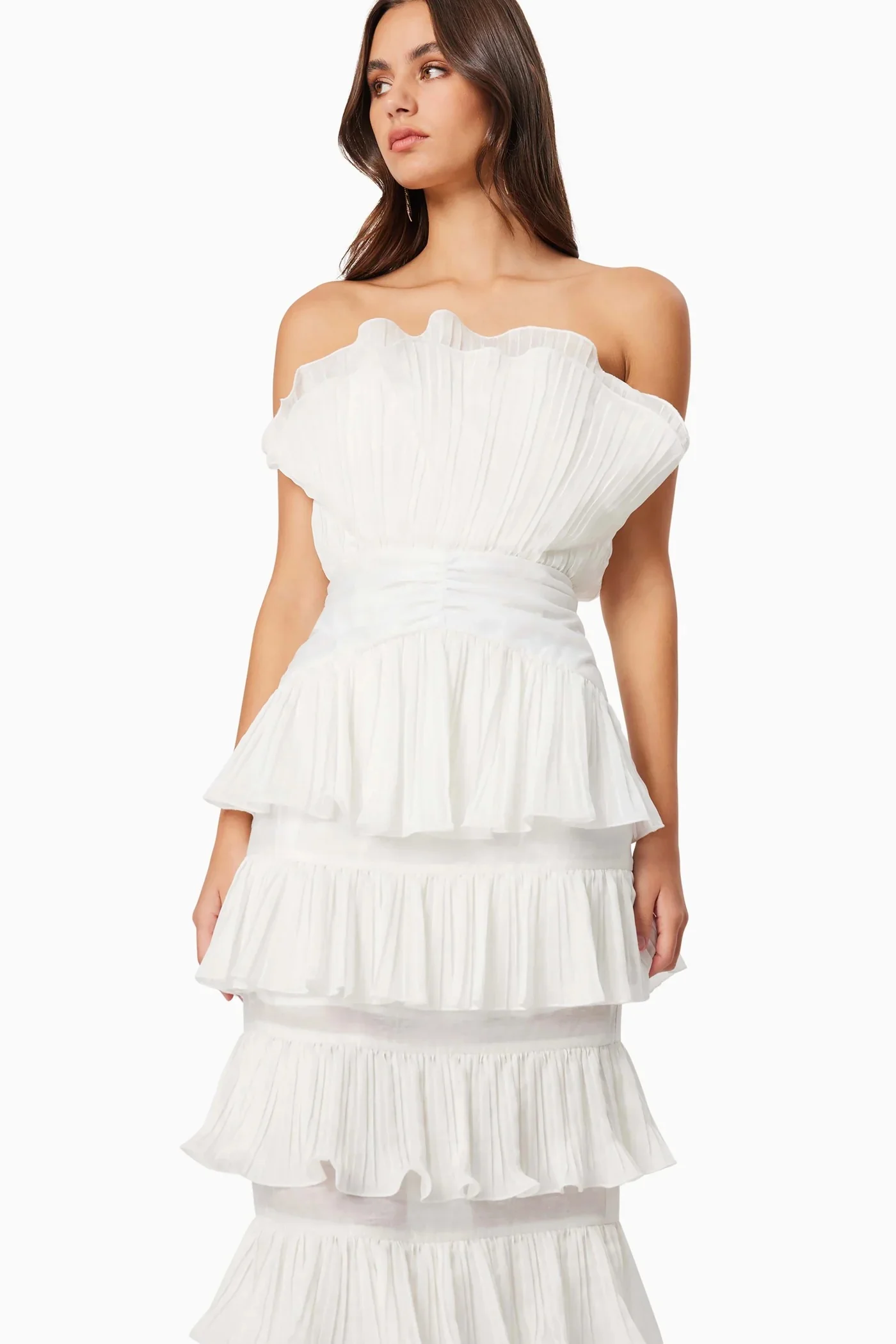 Maya Pleated Midi Dress - White - Image 5