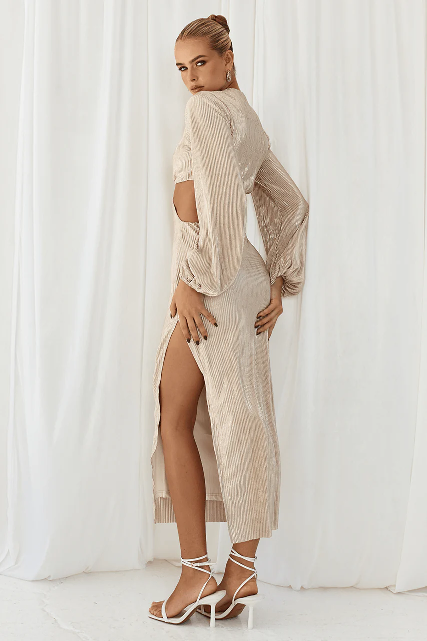 Medusa Midi Dress - Beige/Gold - Image 2