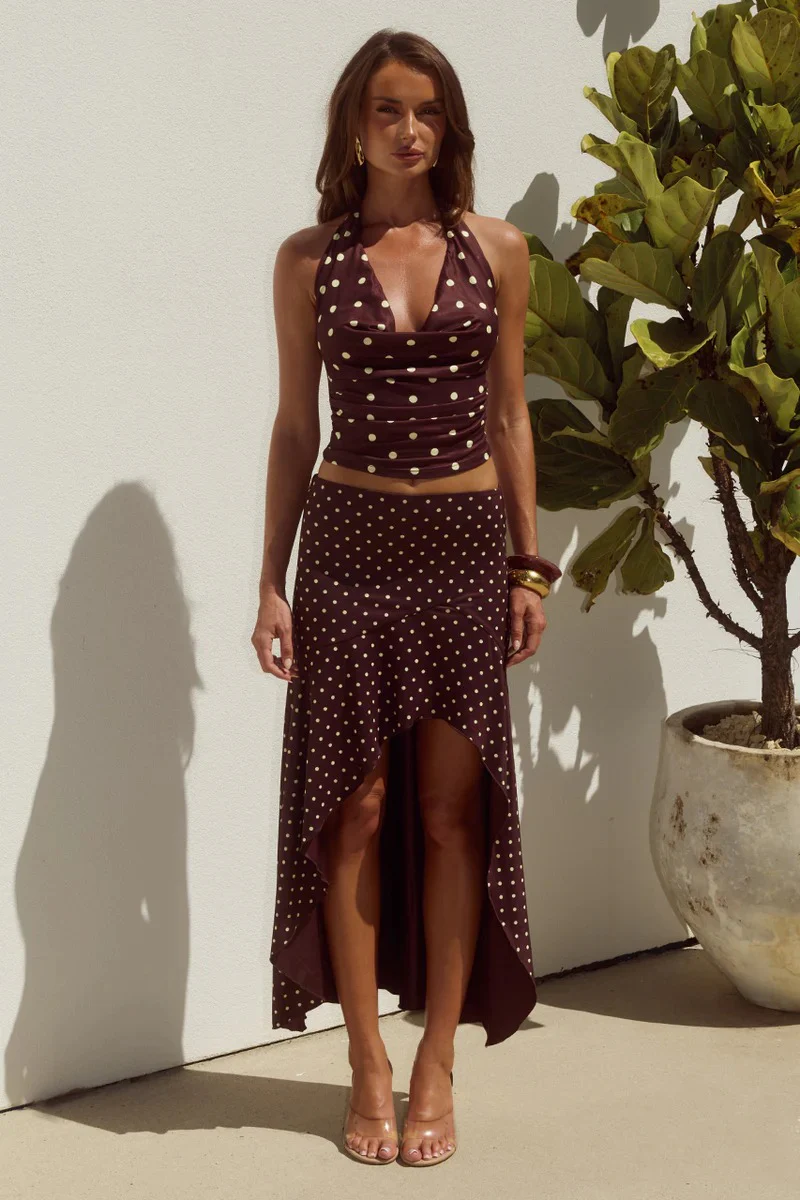 Melody Halter Top - Choc/Lemon Polka - Image 3