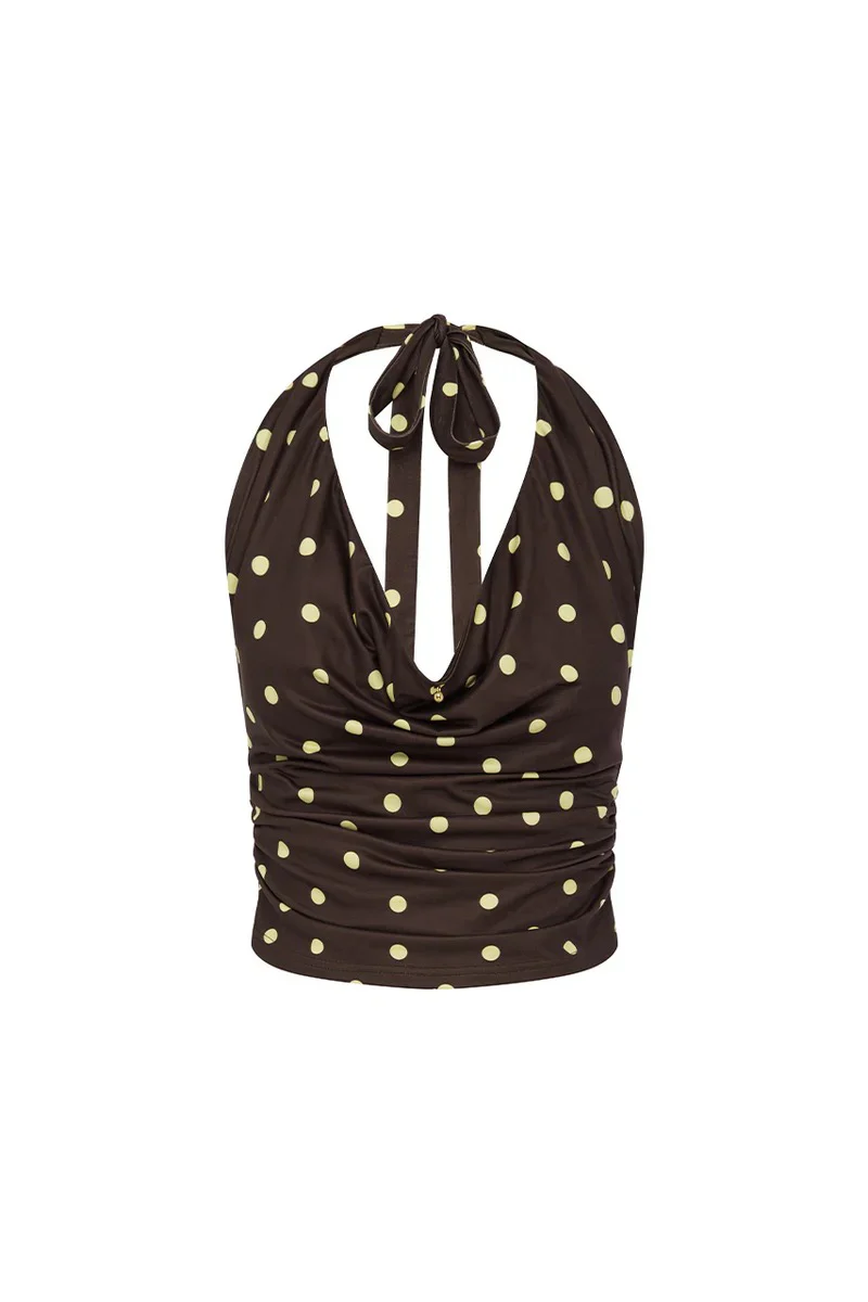 Melody Halter Top - Choc/Lemon Polka - Image 4