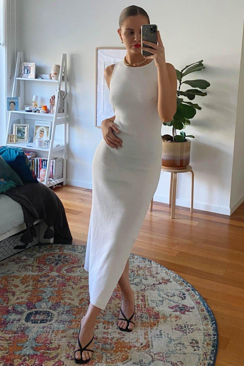 Mish Ribbed Maxi Dress - White - Image 4