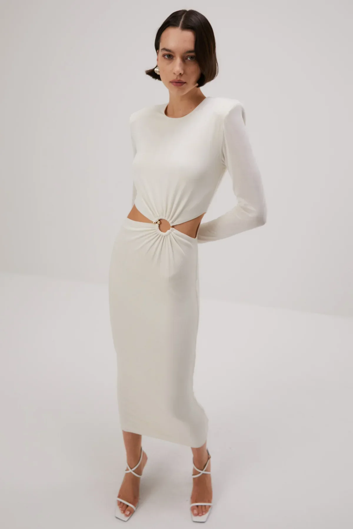Misha Beatriz Slinky Jersey Midi Dress - Ivory - Image 3