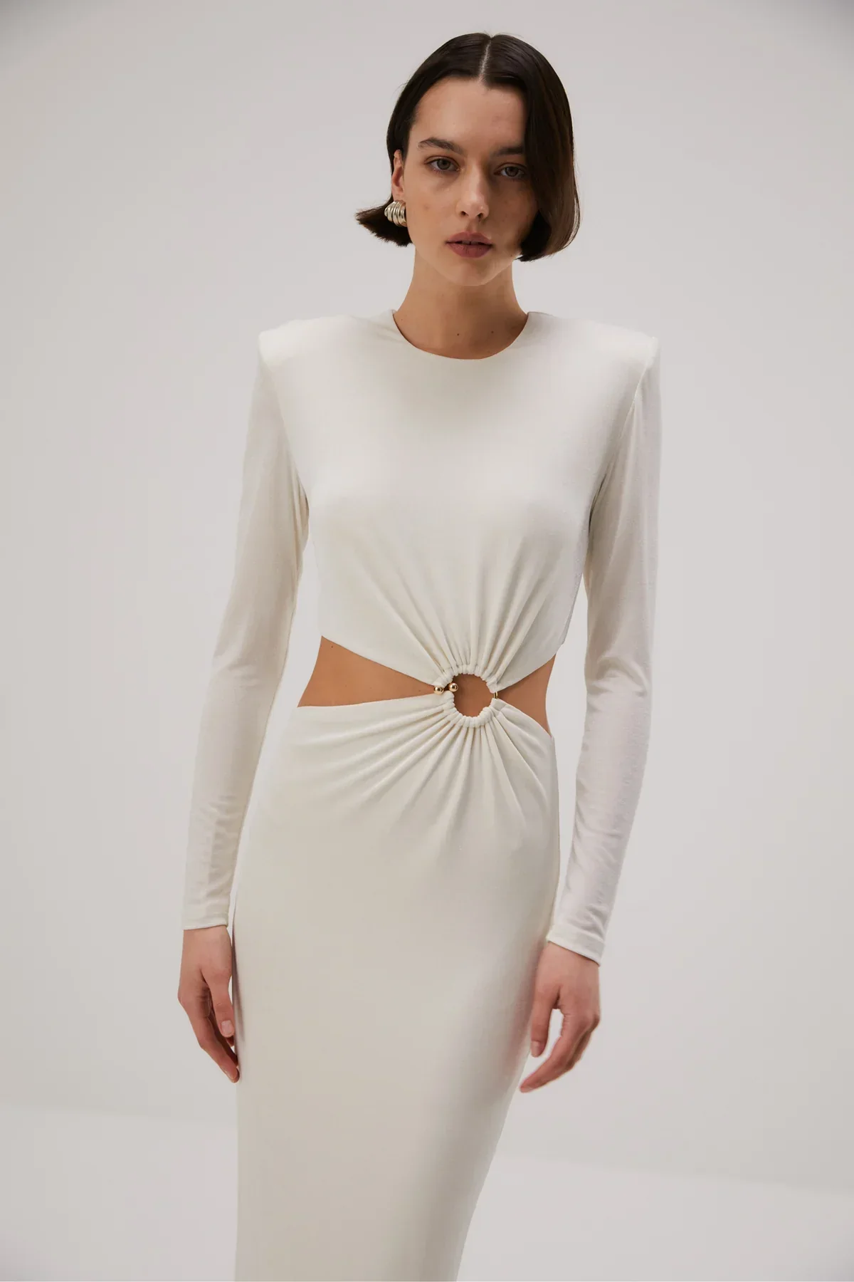 Misha Beatriz Slinky Jersey Midi Dress - Ivory - Image 4