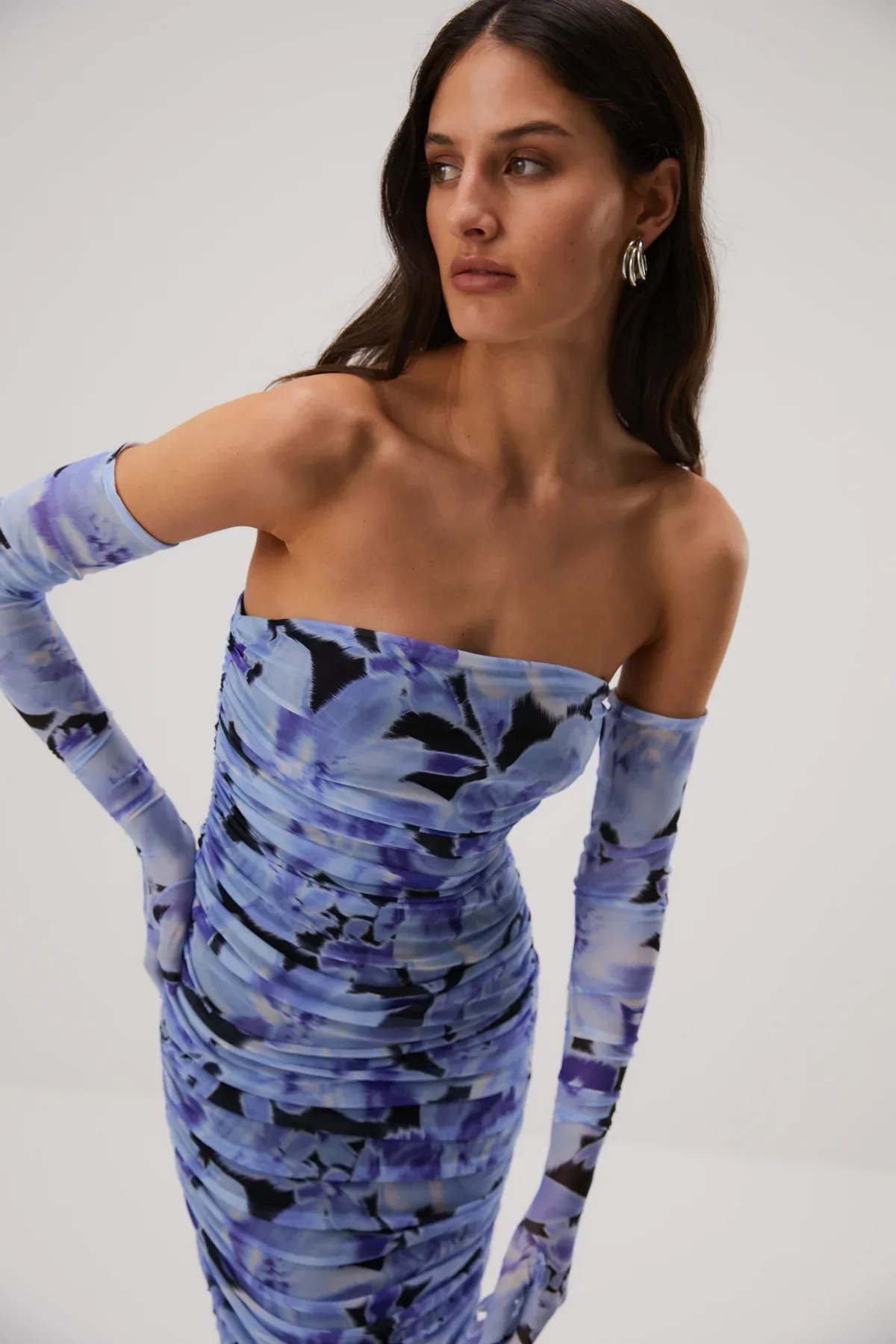 Misha Cosimo Mesh Dress With Gloves - Water Color Floral - Image 2