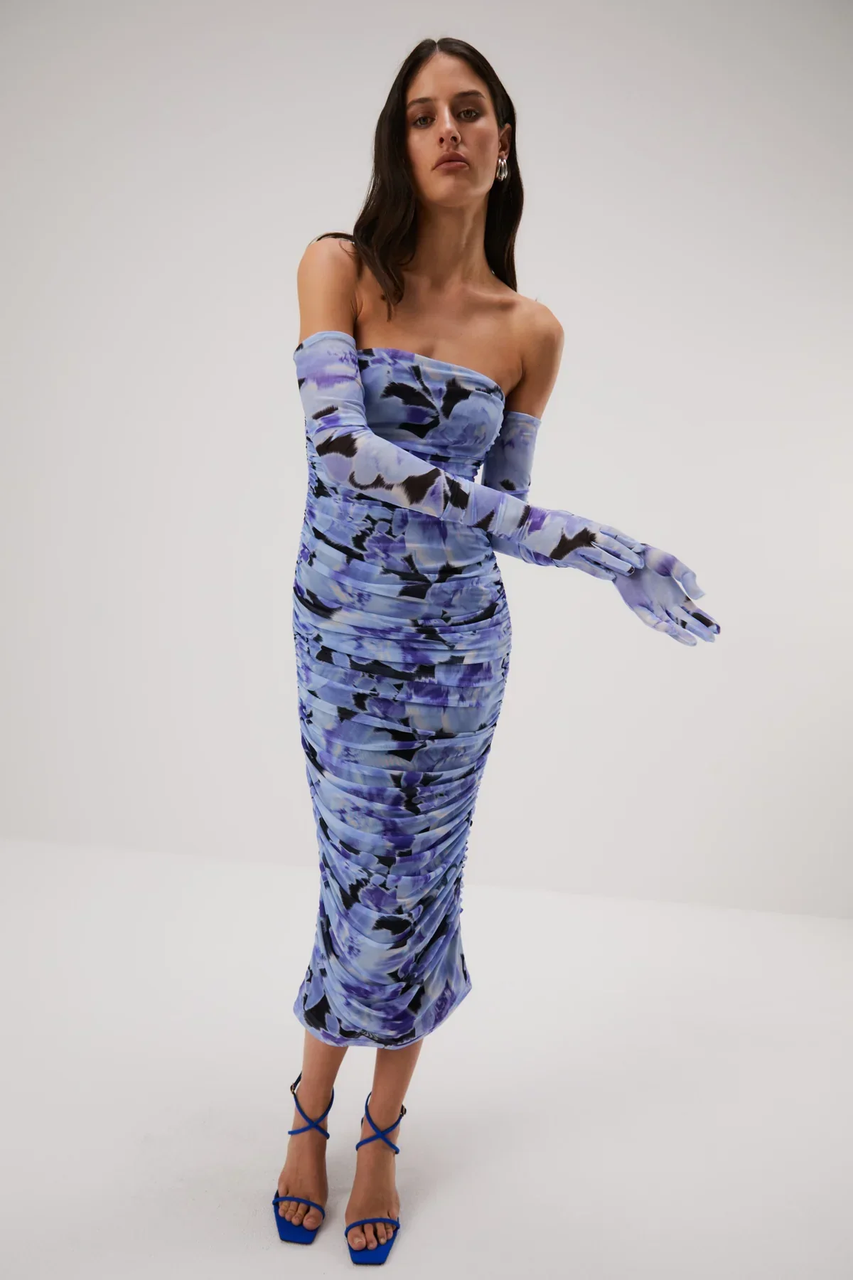Misha Cosimo Mesh Dress With Gloves - Water Color Floral - Image 3