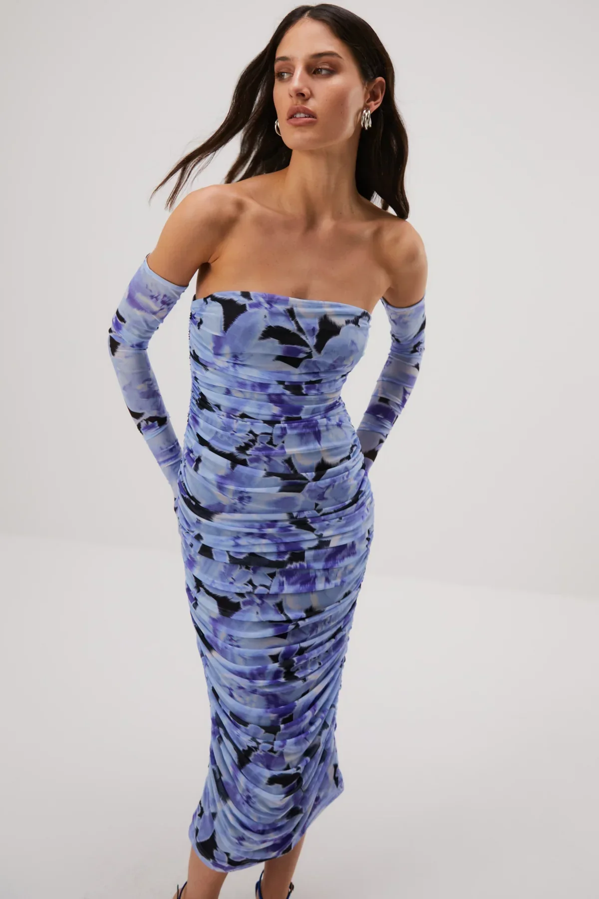 Misha Cosimo Mesh Dress With Gloves - Water Color Floral - Image 4