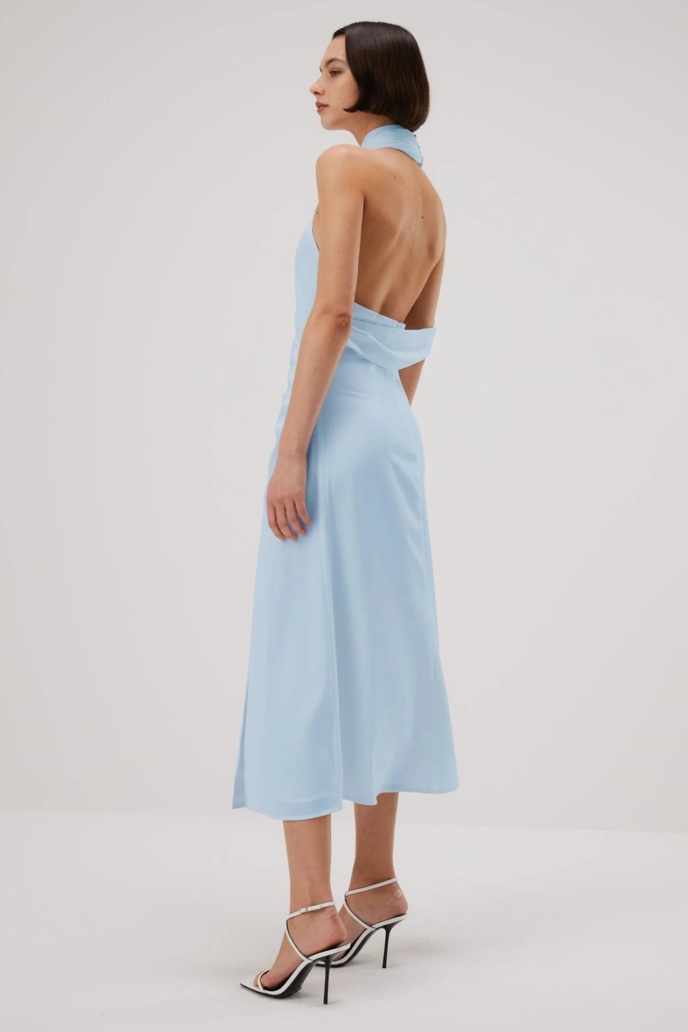 Misha Della Satin Midi Dress - Sky Blue - Image 4