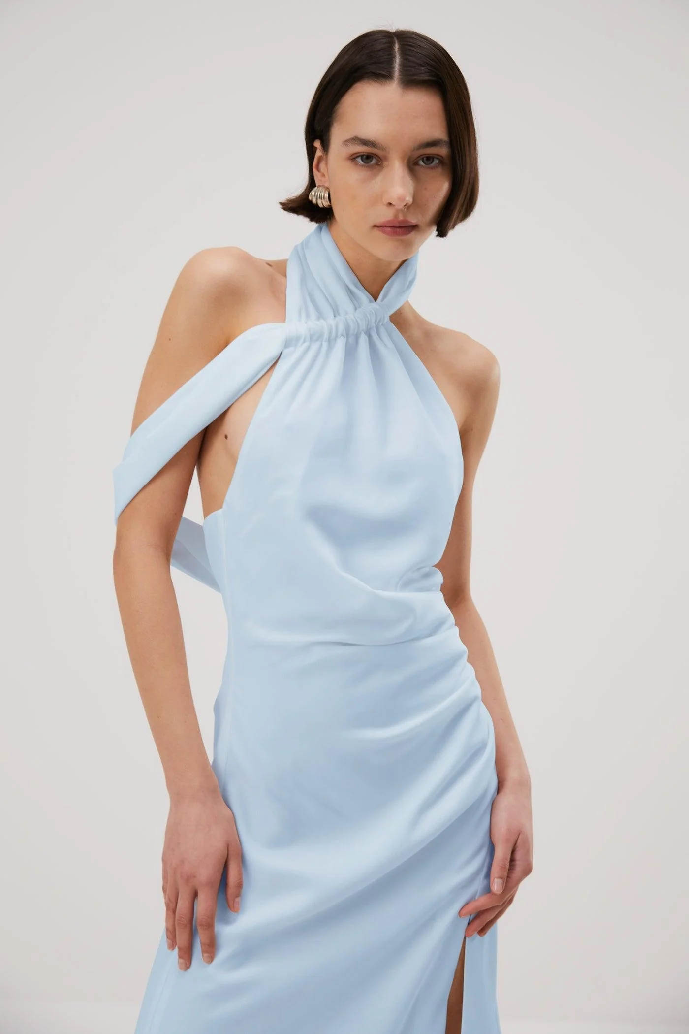 Misha Della Satin Midi Dress - Sky Blue - Image 5