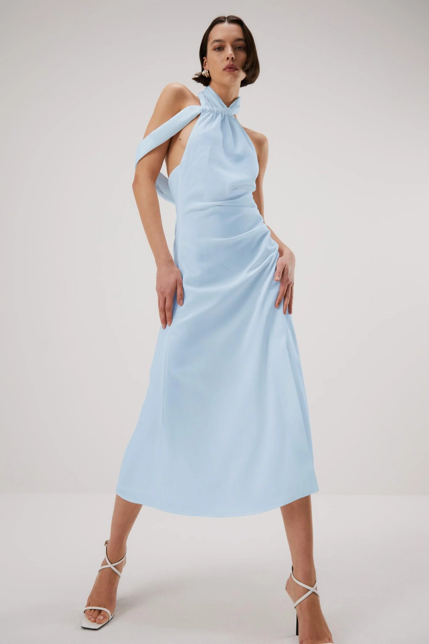 Misha Della Satin Midi Dress - Sky Blue - Image 7