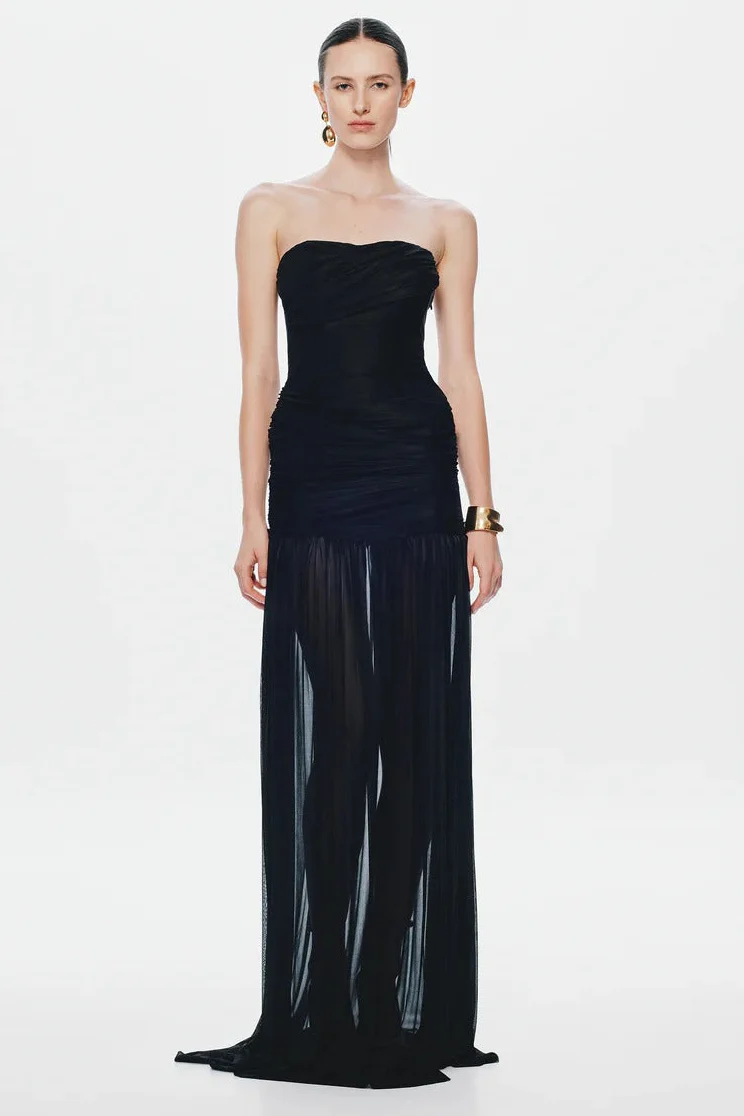 Misha Ember Wrapped Dress - Black