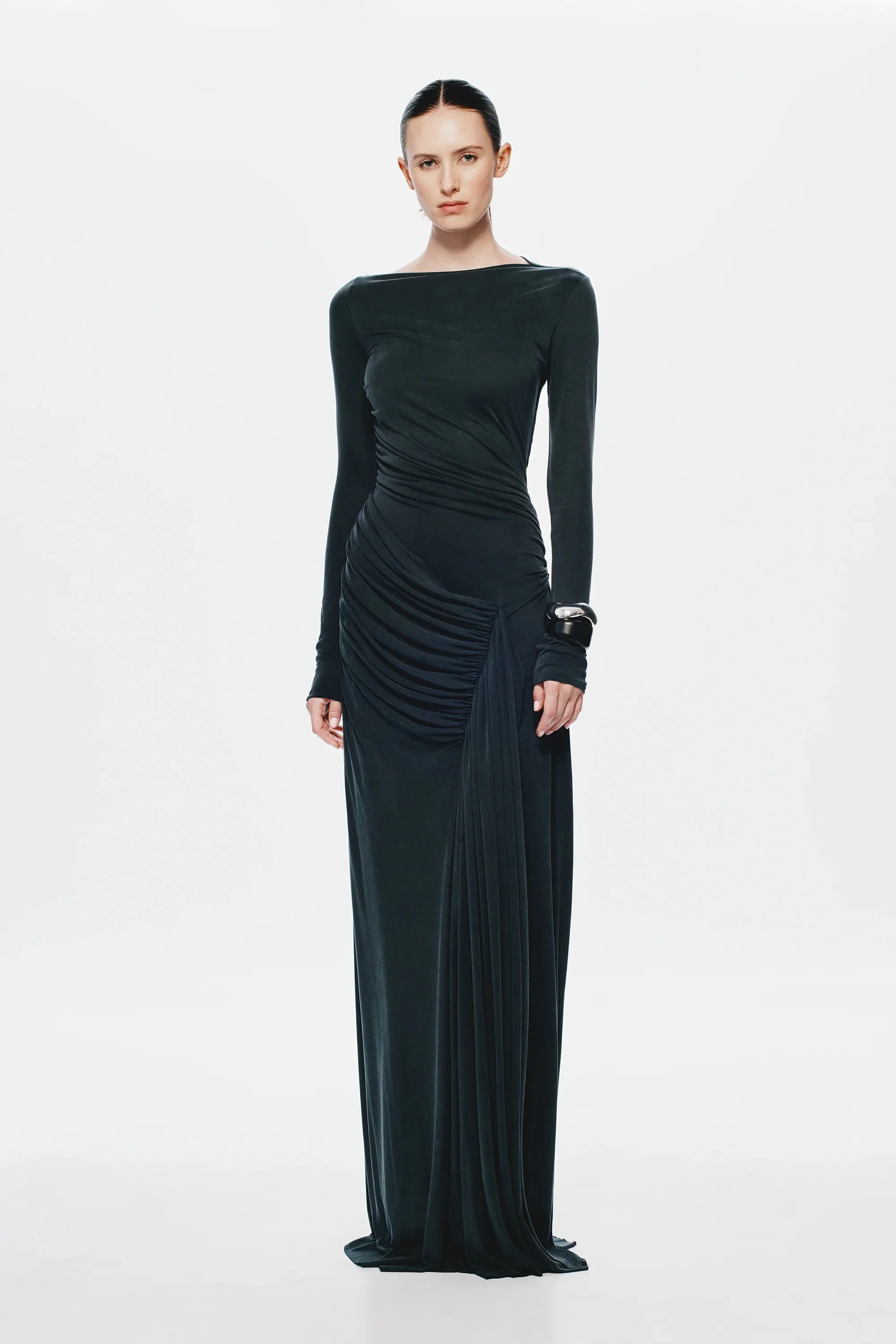 Misha Glacier Cupro Long Sleeve Maxi Dress - Black - Image 3