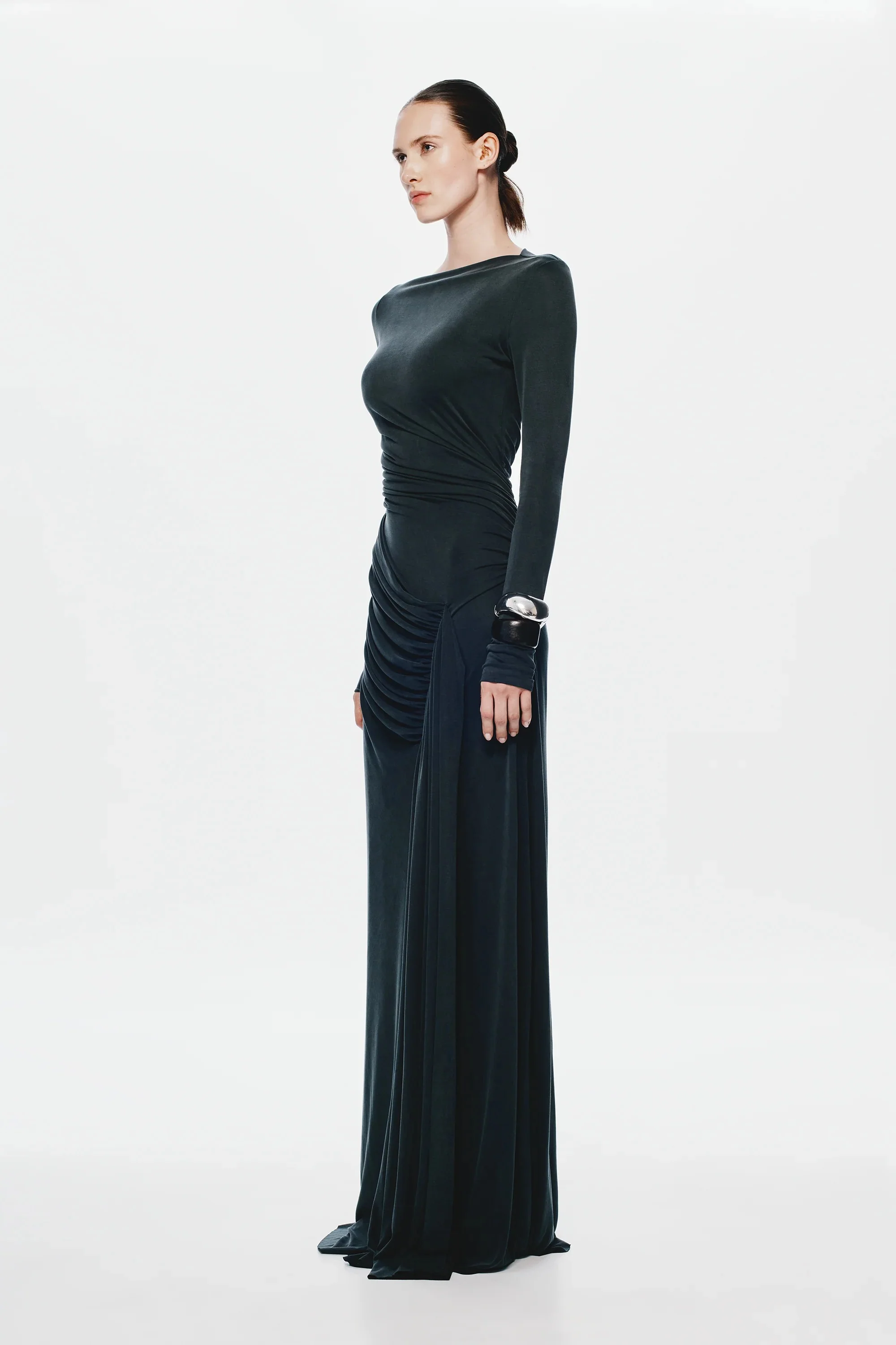 Misha Glacier Cupro Long Sleeve Maxi Dress - Black - Image 4