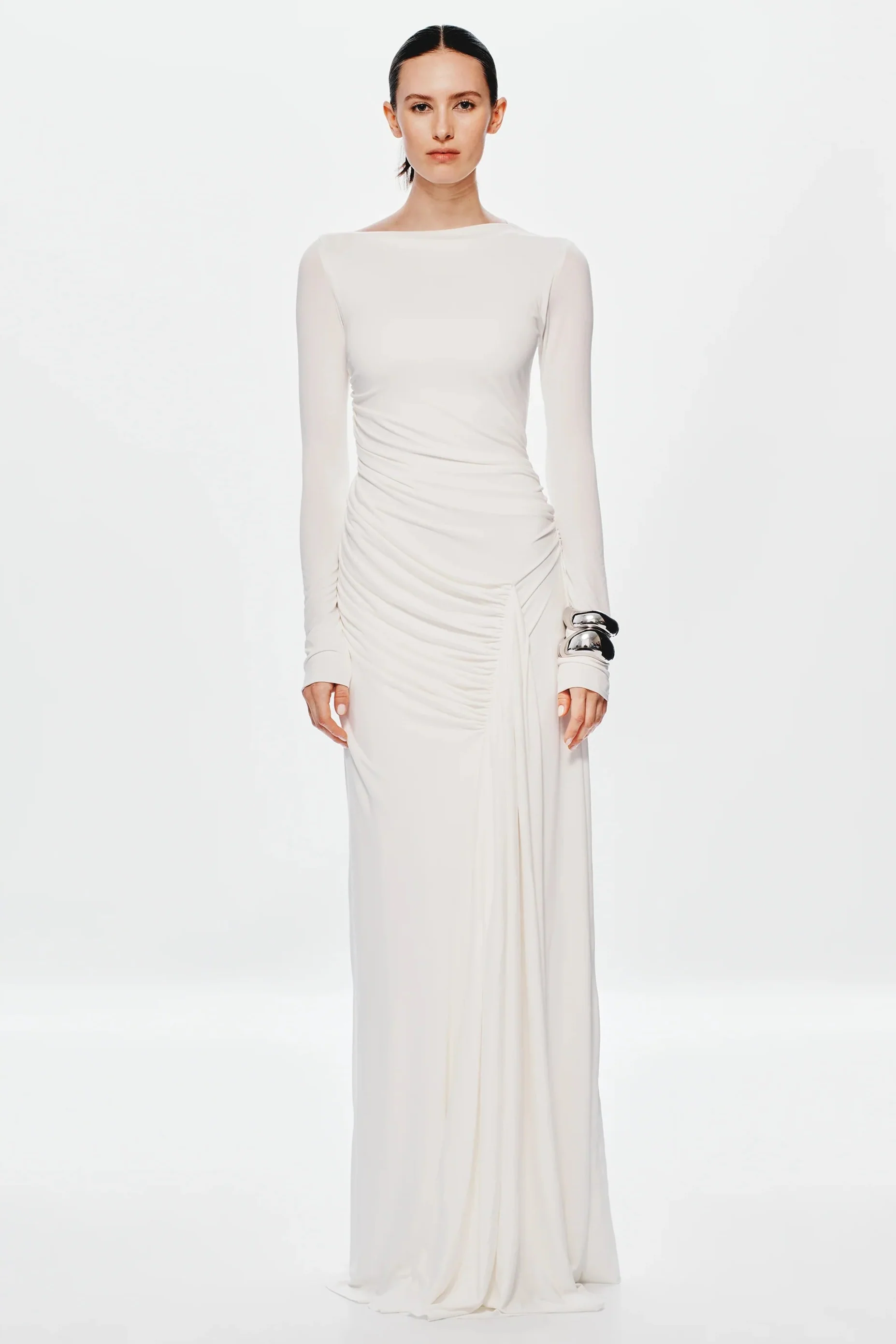 Misha Glacier Cupro Long Sleeve Maxi Dress - Ivory