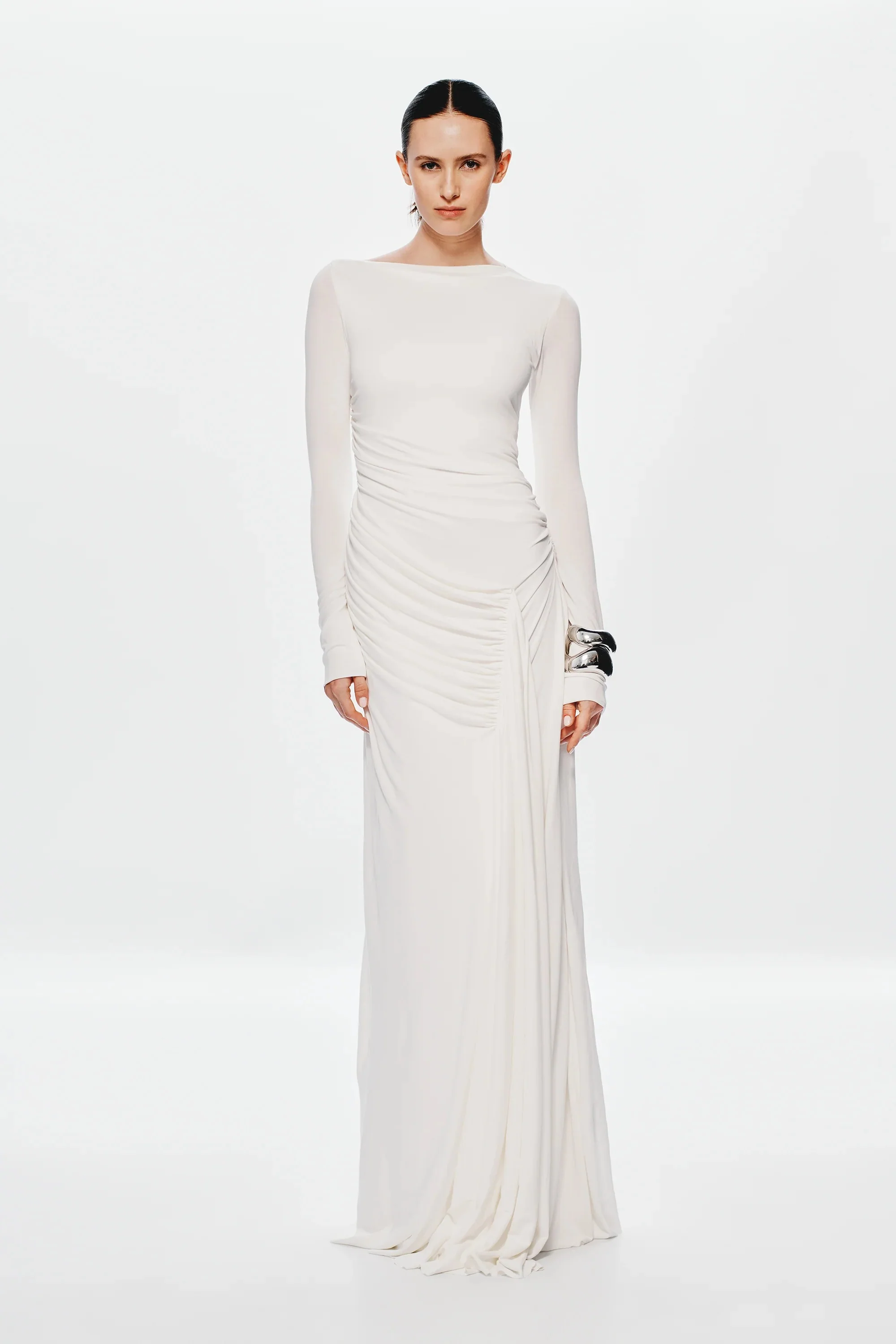 Misha Glacier Cupro Long Sleeve Maxi Dress - Ivory - Image 3