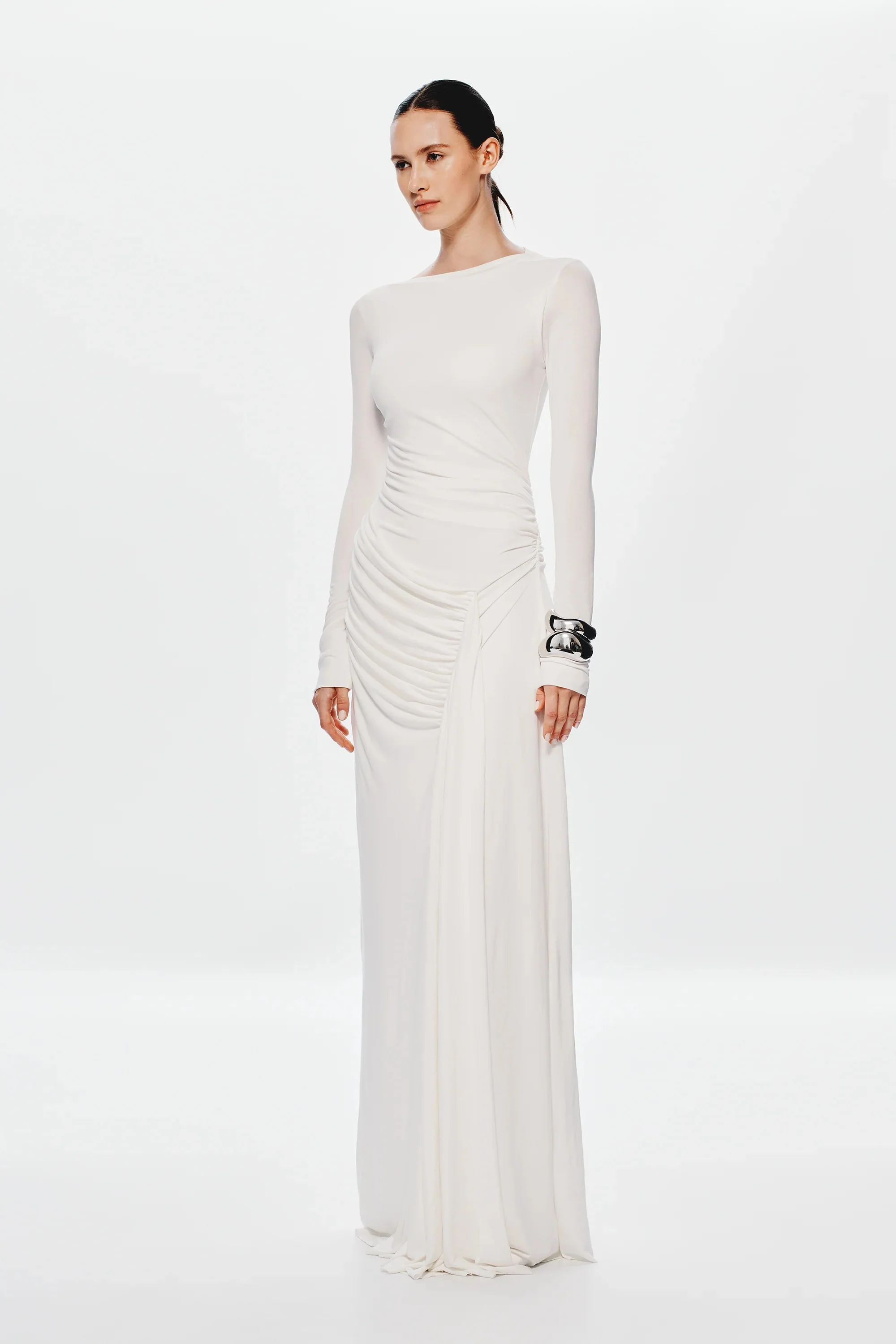 Misha Glacier Cupro Long Sleeve Maxi Dress - Ivory - Image 4