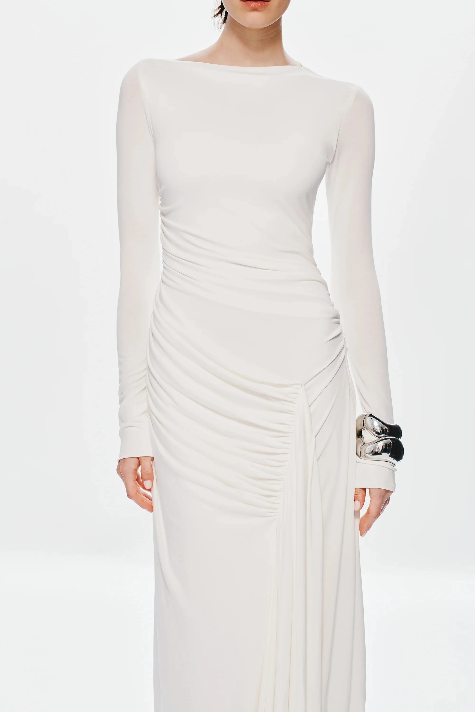 Misha Glacier Cupro Long Sleeve Maxi Dress - Ivory - Image 5