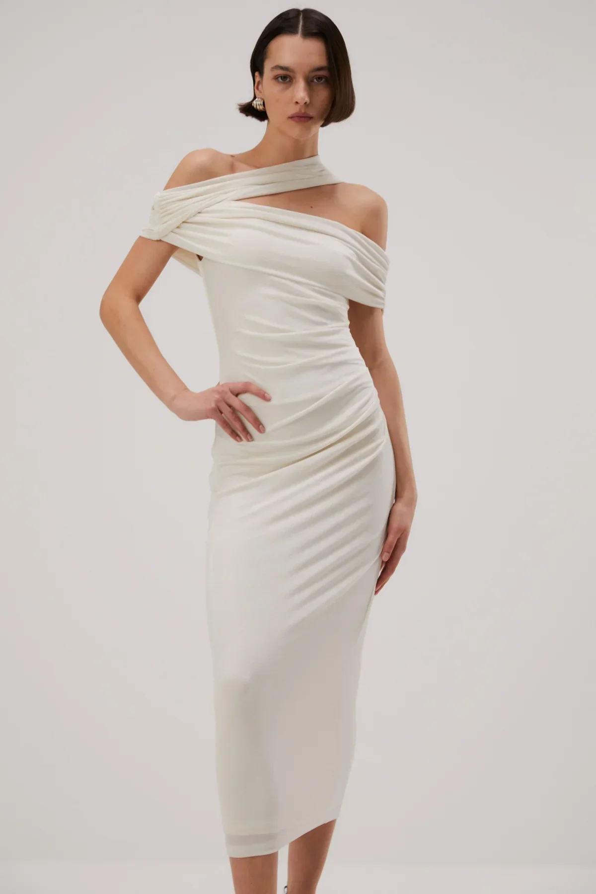Misha Imani Slinky Jersey Midi Dress - Ivory - Image 2
