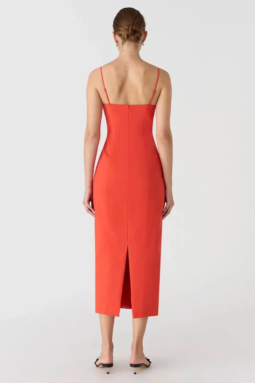 Misha Lena Sateen Midi Dress - Tangerine Red - Image 2