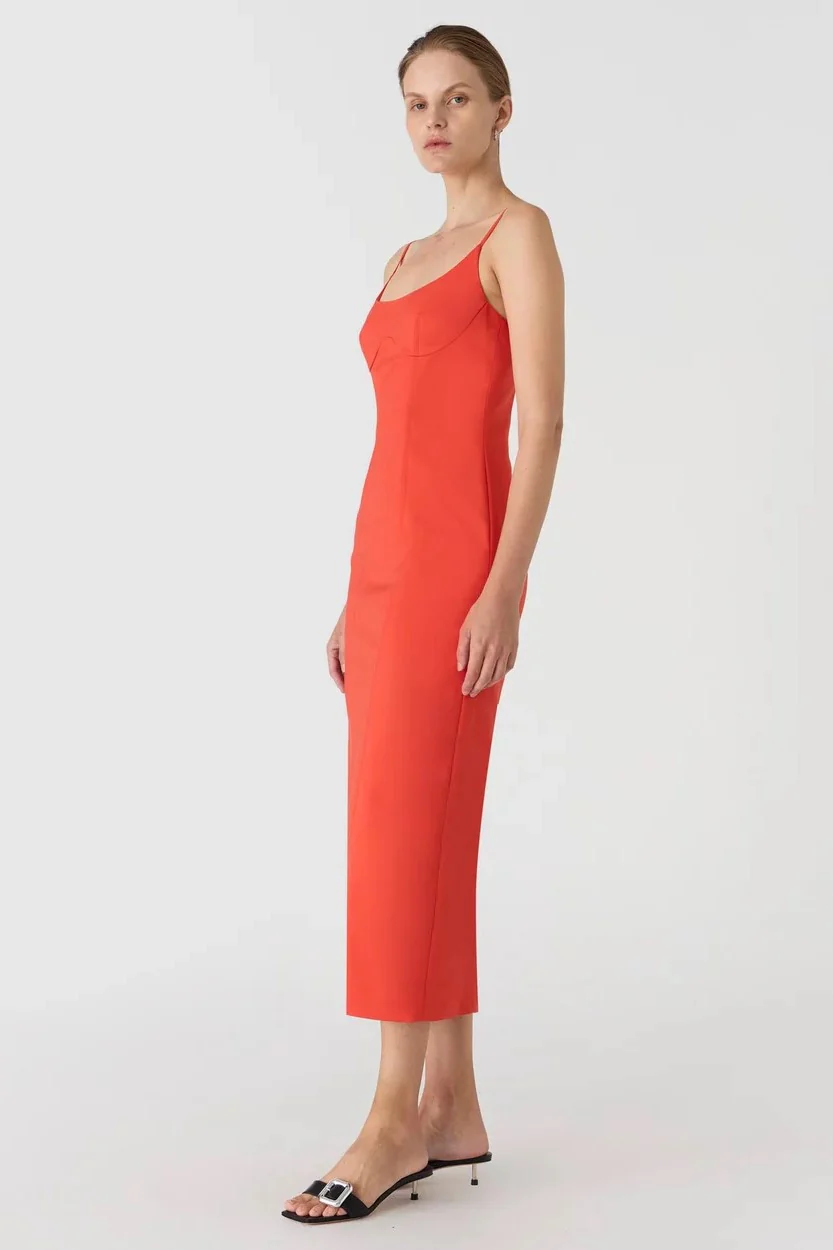 Misha Lena Sateen Midi Dress - Tangerine Red - Image 4