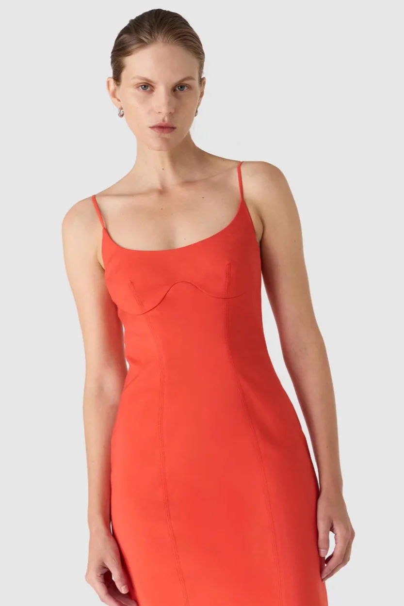 Misha Lena Sateen Midi Dress - Tangerine Red - Image 5