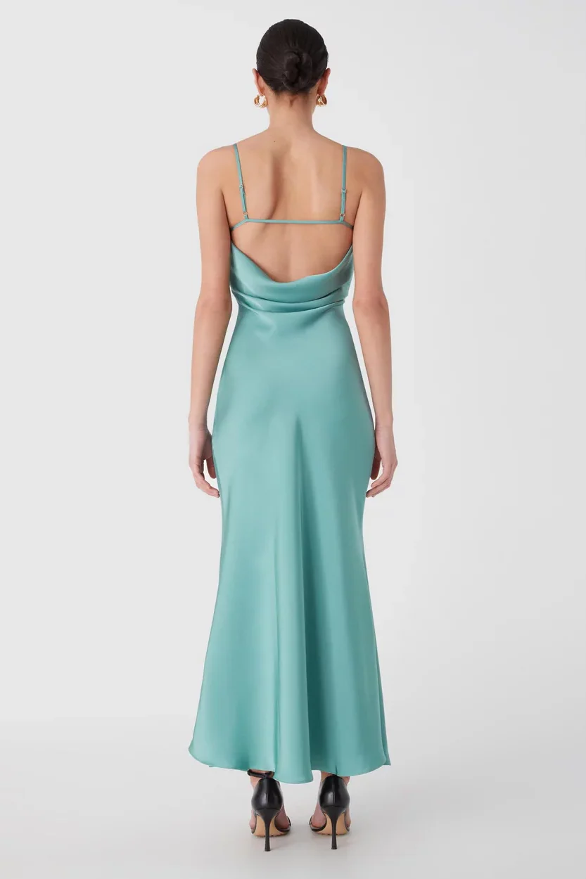 Misha Vida Satin Midi Dress - Juniper Green - Image 2