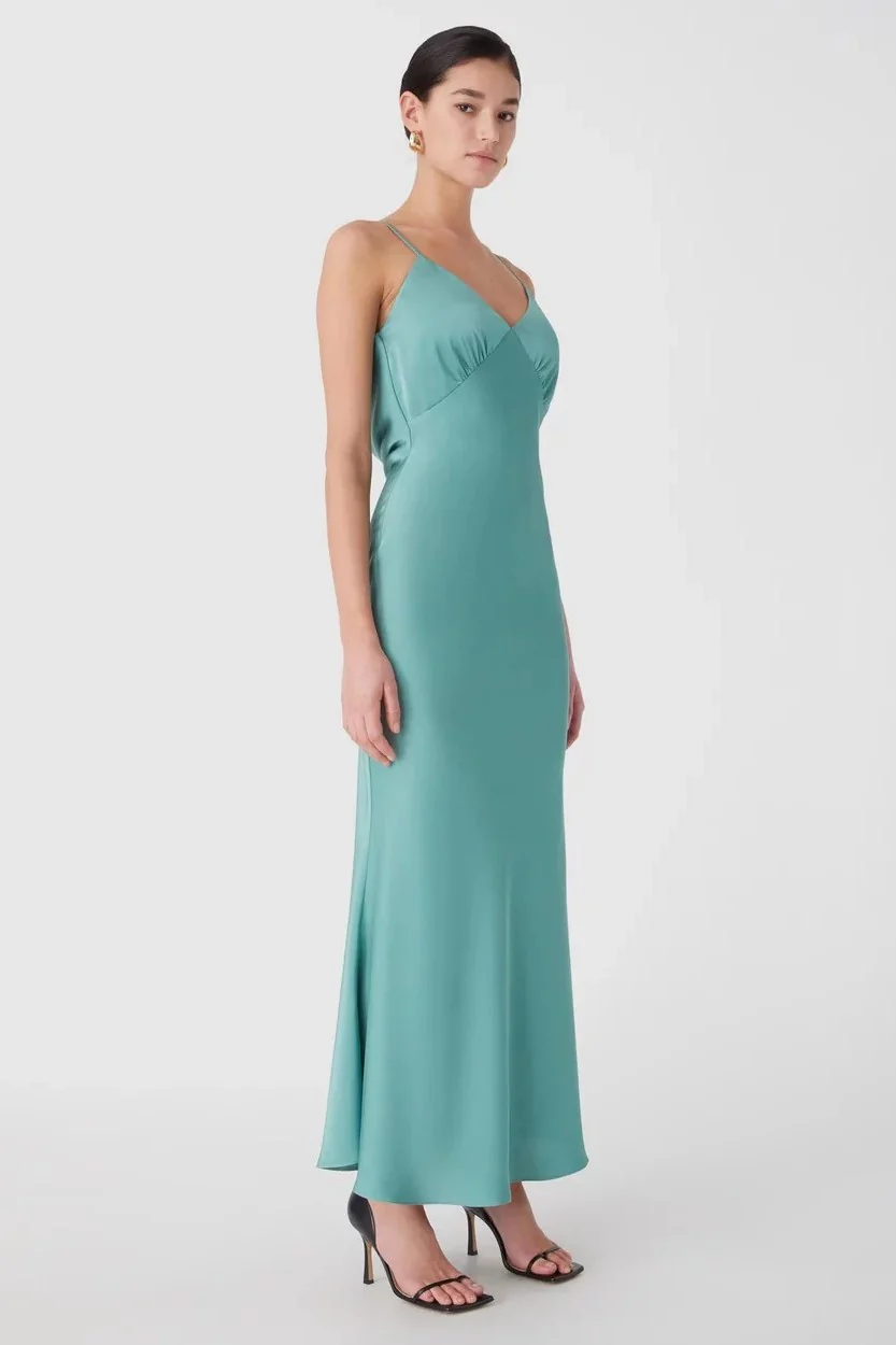 Misha Vida Satin Midi Dress - Juniper Green - Image 3