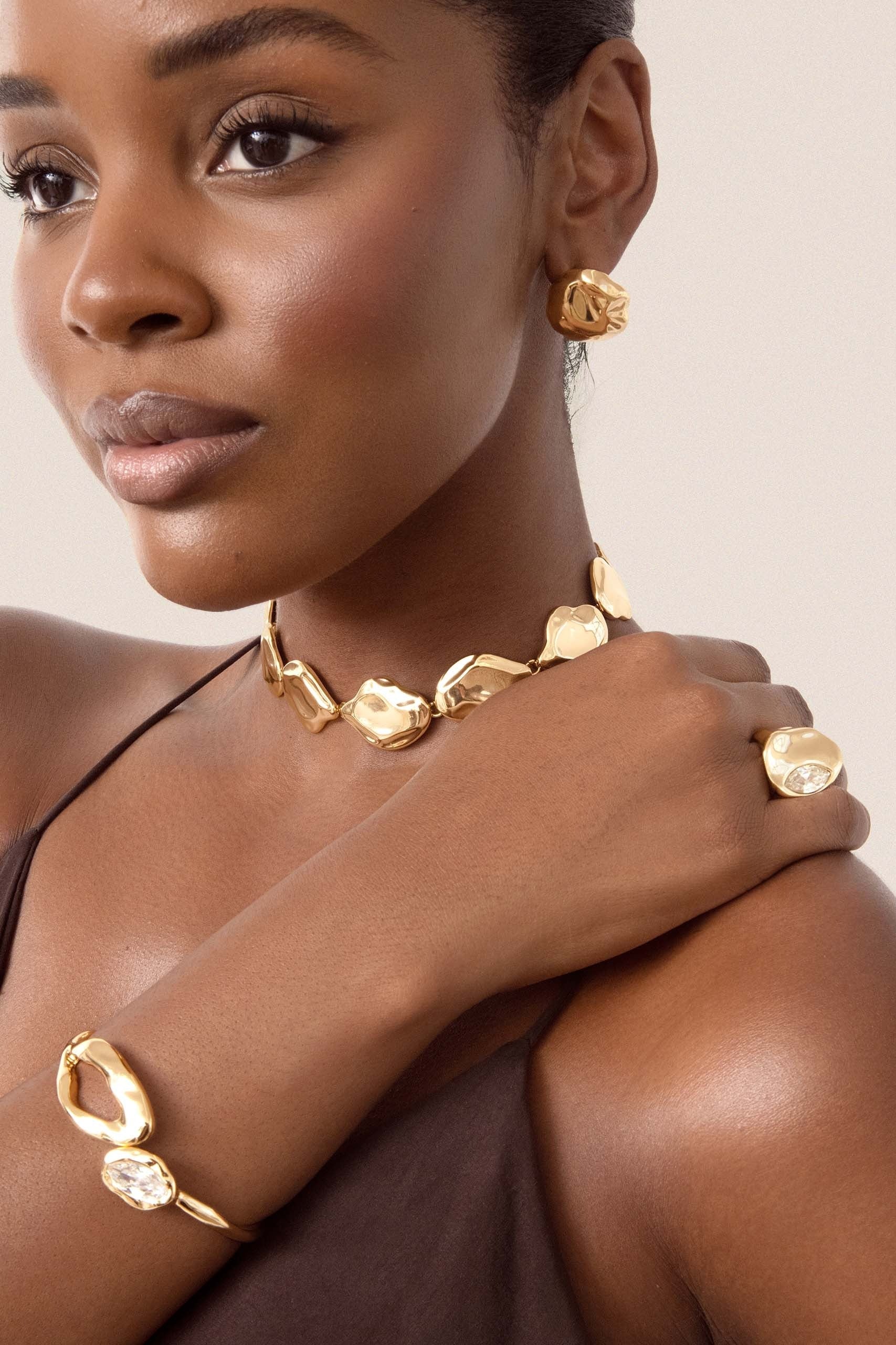 Molten Button Studs - Gold - Image 6
