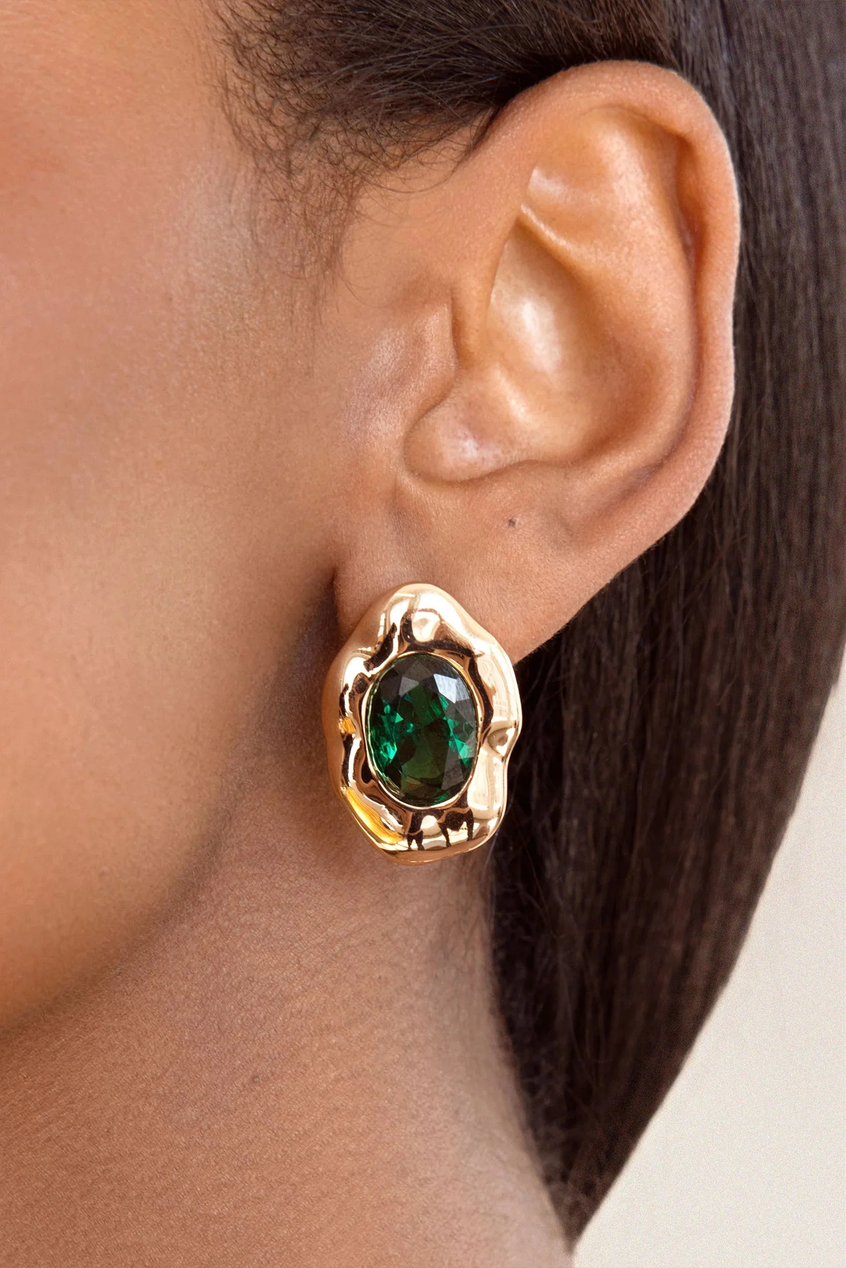 Molten Glow Crystal Studs - Emerald - Image 2