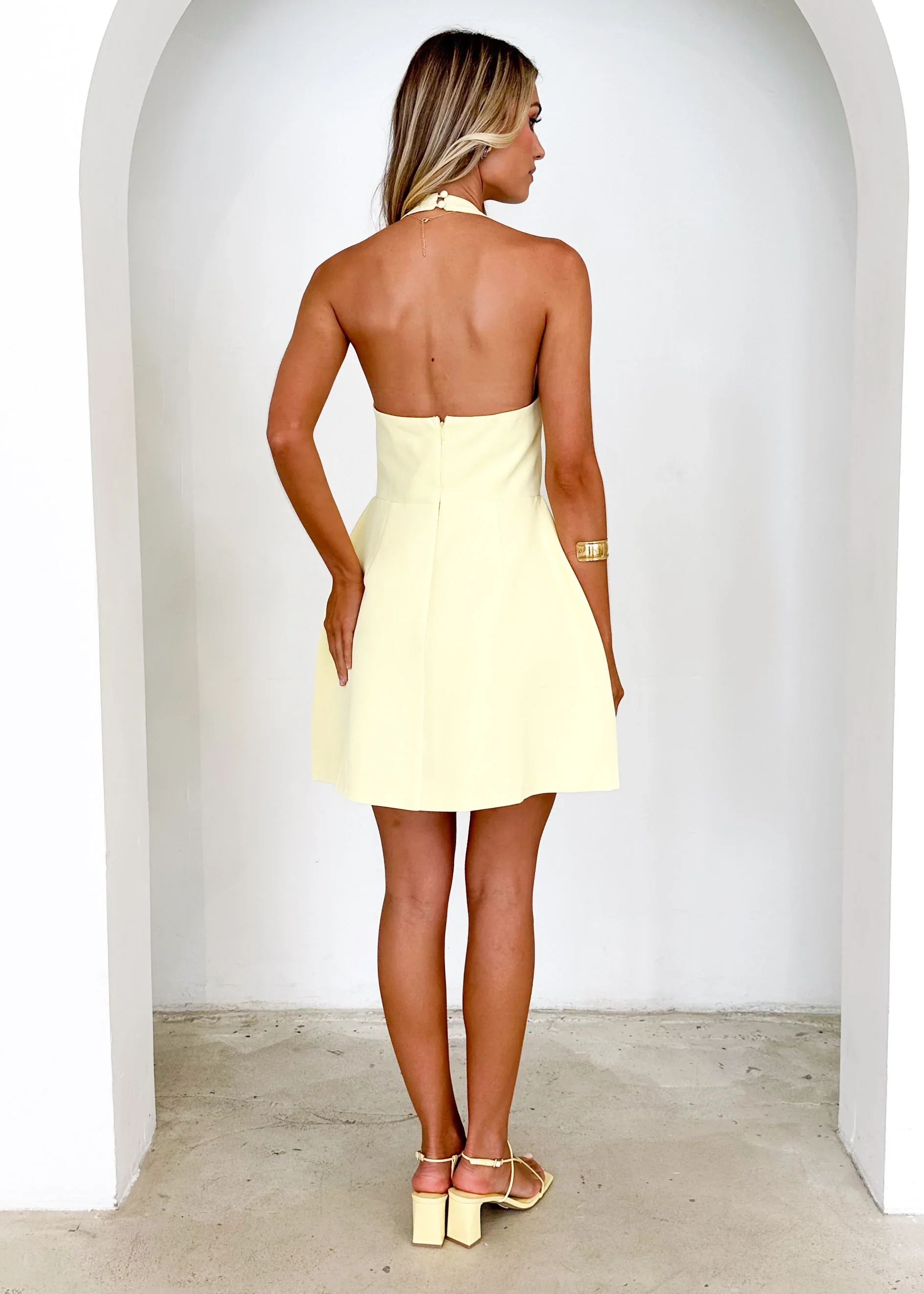 Morocco Halter Mini Dress - Lemon - Image 2
