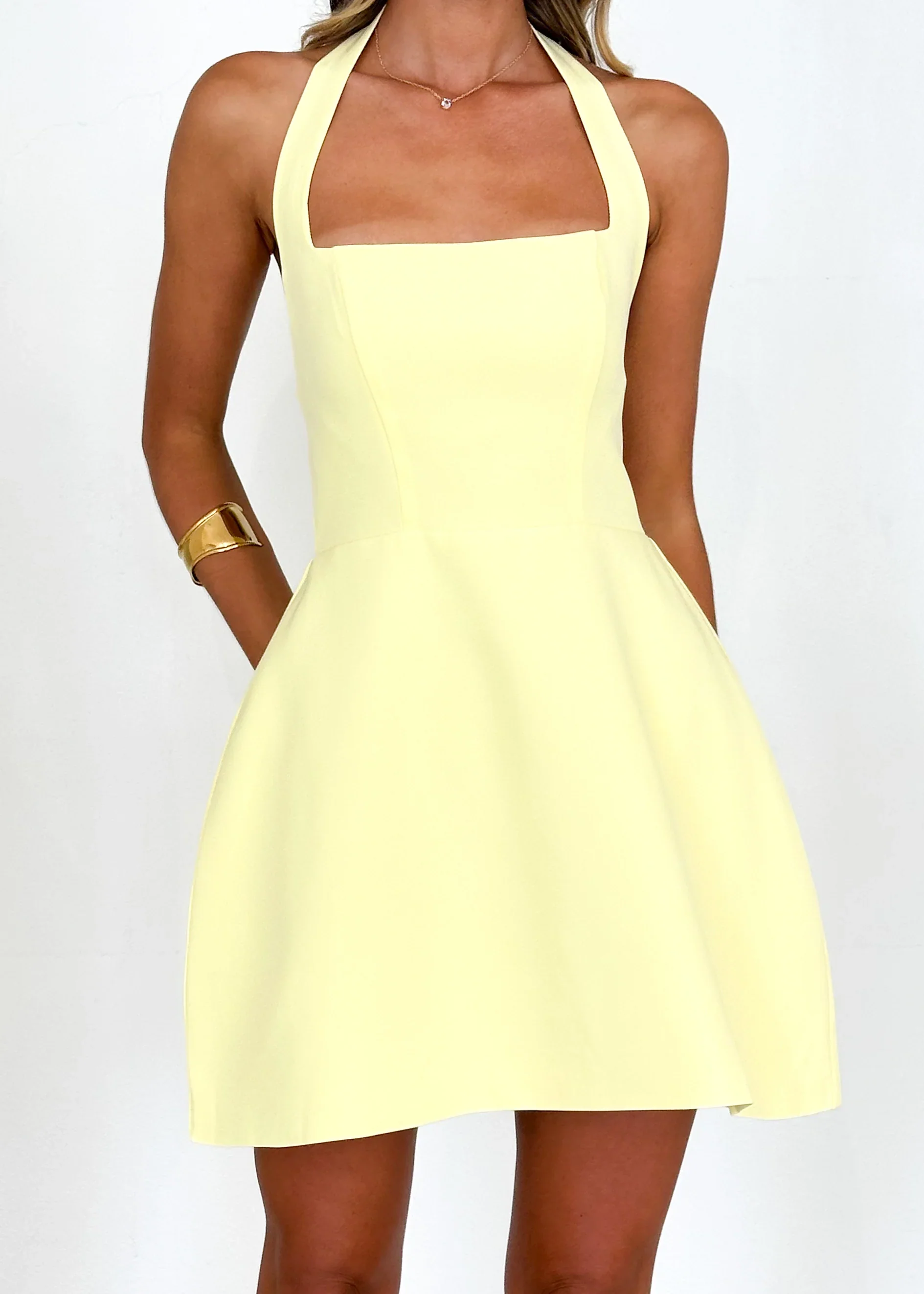 Morocco Halter Mini Dress - Lemon - Image 3