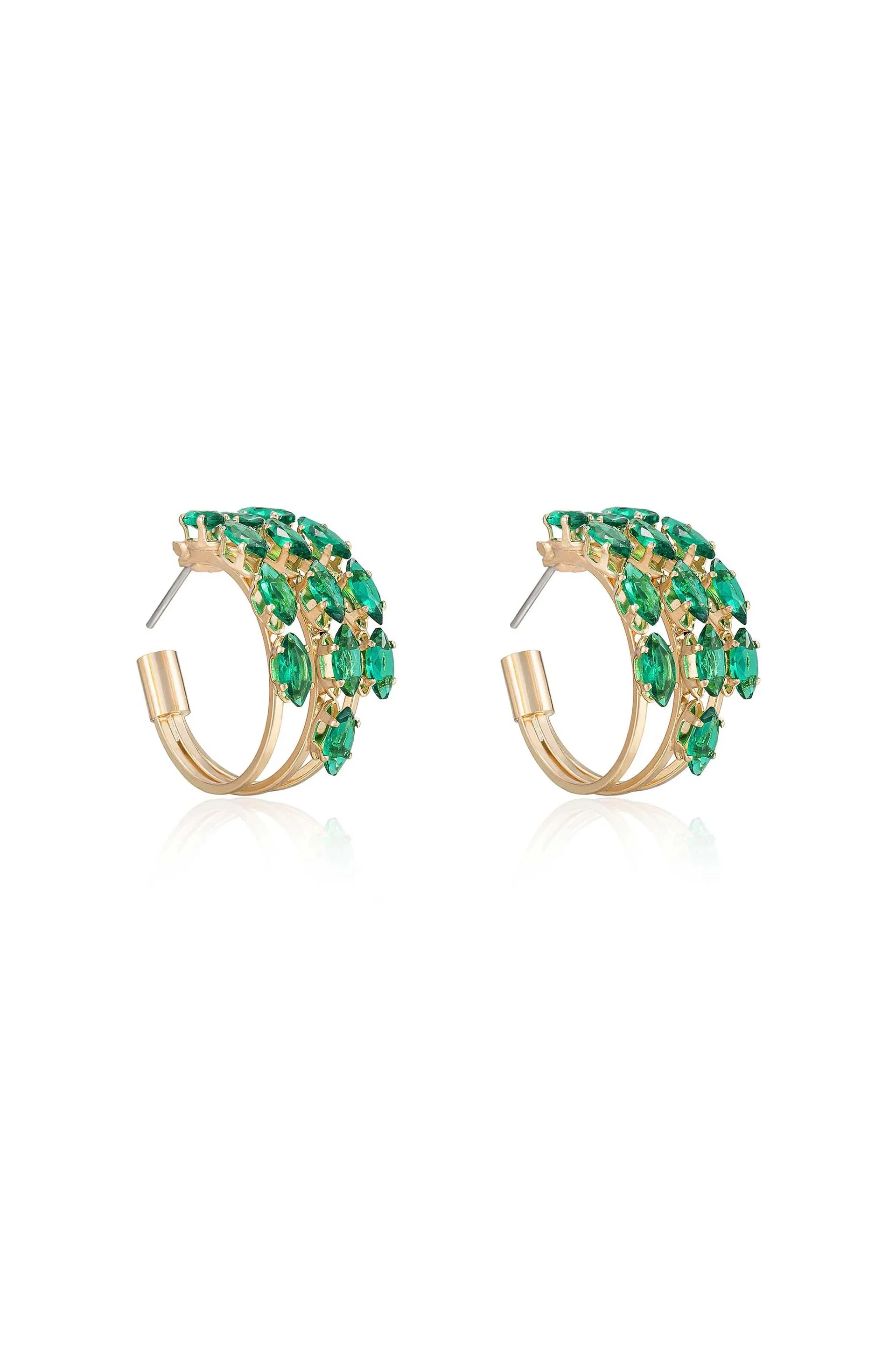 Multi-Crystal Huggie Hoop Earrings - Emerald - Image 2