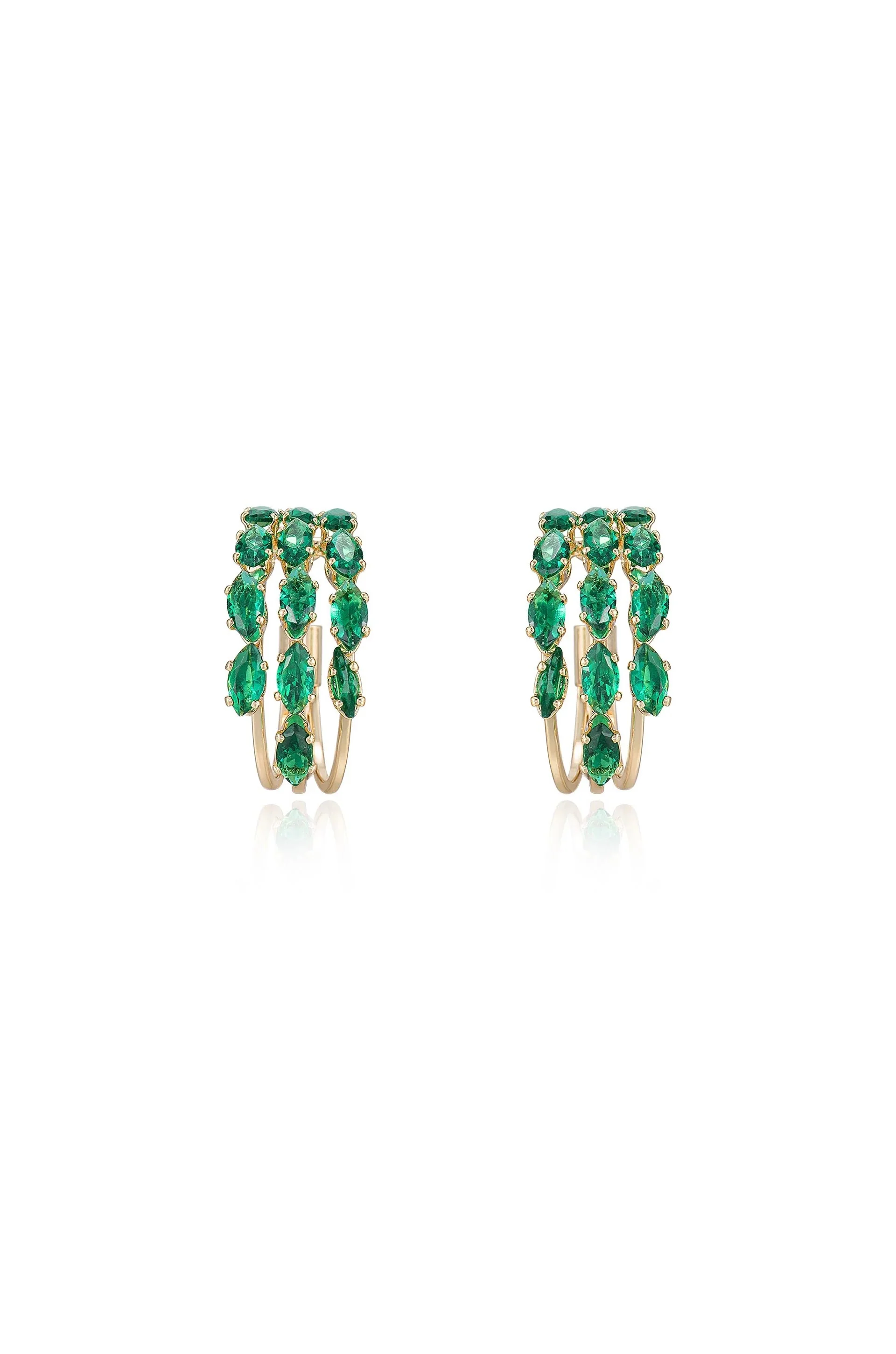 Multi-Crystal Huggie Hoop Earrings - Emerald - Image 3