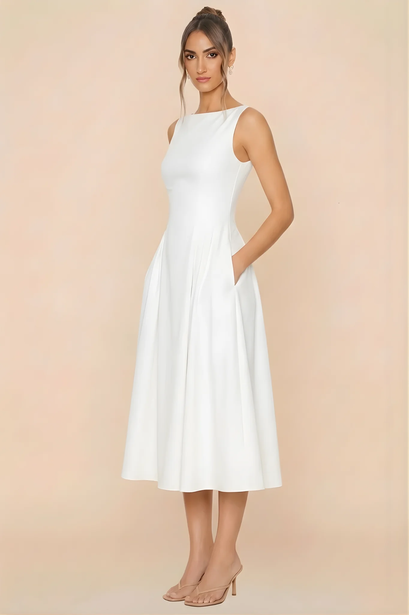 Muse Midi Dress - White - Image 3
